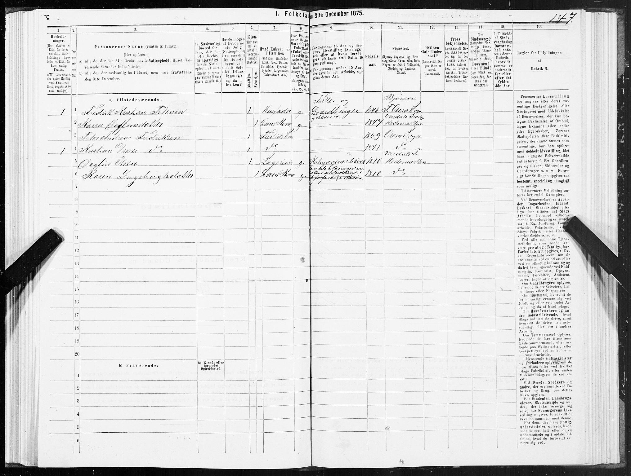 SAT, 1875 census for 1632P Bjørnør, 1875, p. 1147