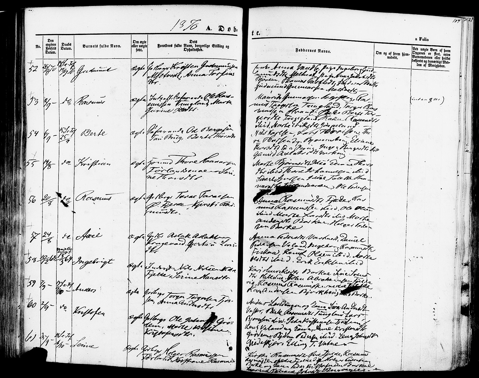 Strand sokneprestkontor, AV/SAST-A-101828/H/Ha/Haa/L0007: Parish register (official) no. A 7, 1855-1881, p. 107