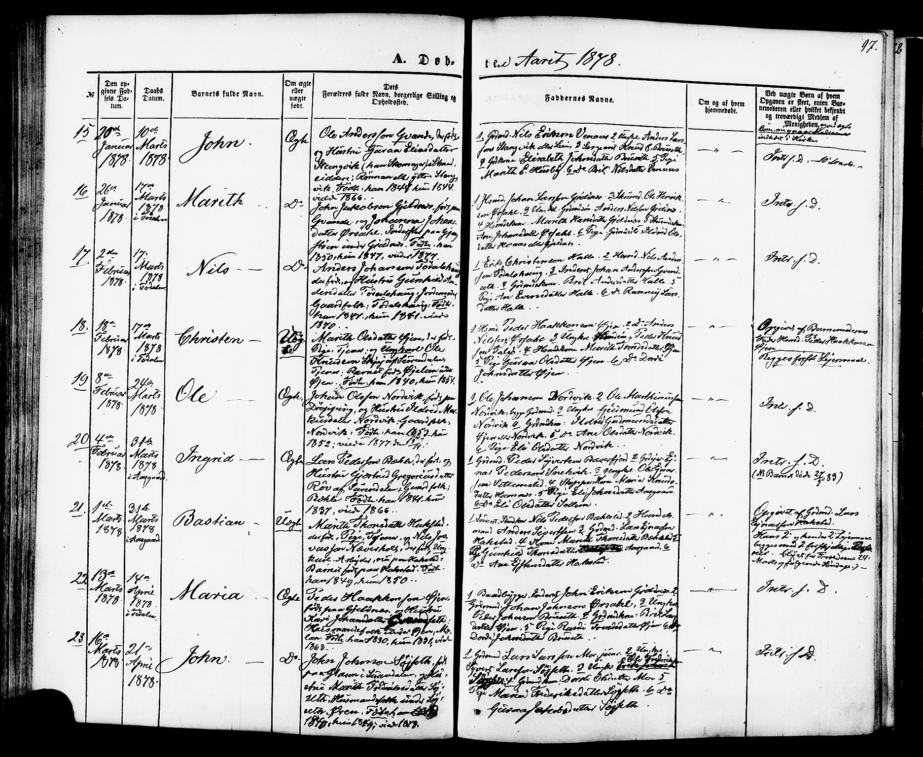Ministerialprotokoller, klokkerbøker og fødselsregistre - Møre og Romsdal, SAT/A-1454/592/L1027: Parish register (official) no. 592A05, 1865-1878, p. 97
