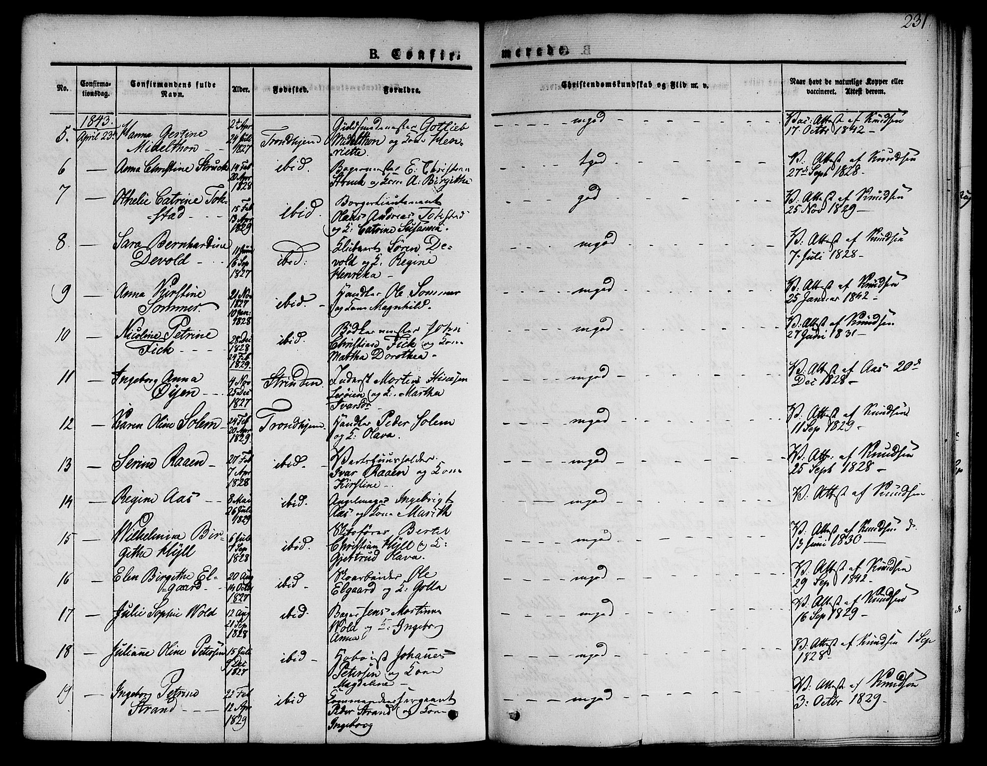 Ministerialprotokoller, klokkerbøker og fødselsregistre - Sør-Trøndelag, AV/SAT-A-1456/601/L0048: Parish register (official) no. 601A16, 1840-1847, p. 231
