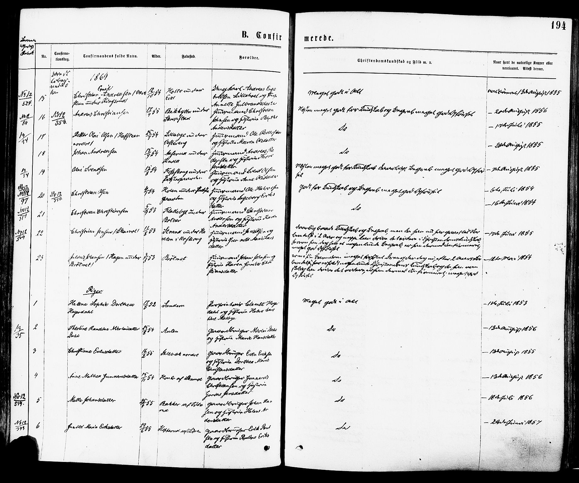 Høland prestekontor Kirkebøker, SAO/A-10346a/F/Fa/L0012.a: Parish register (official) no. I 12A, 1869-1879, p. 194