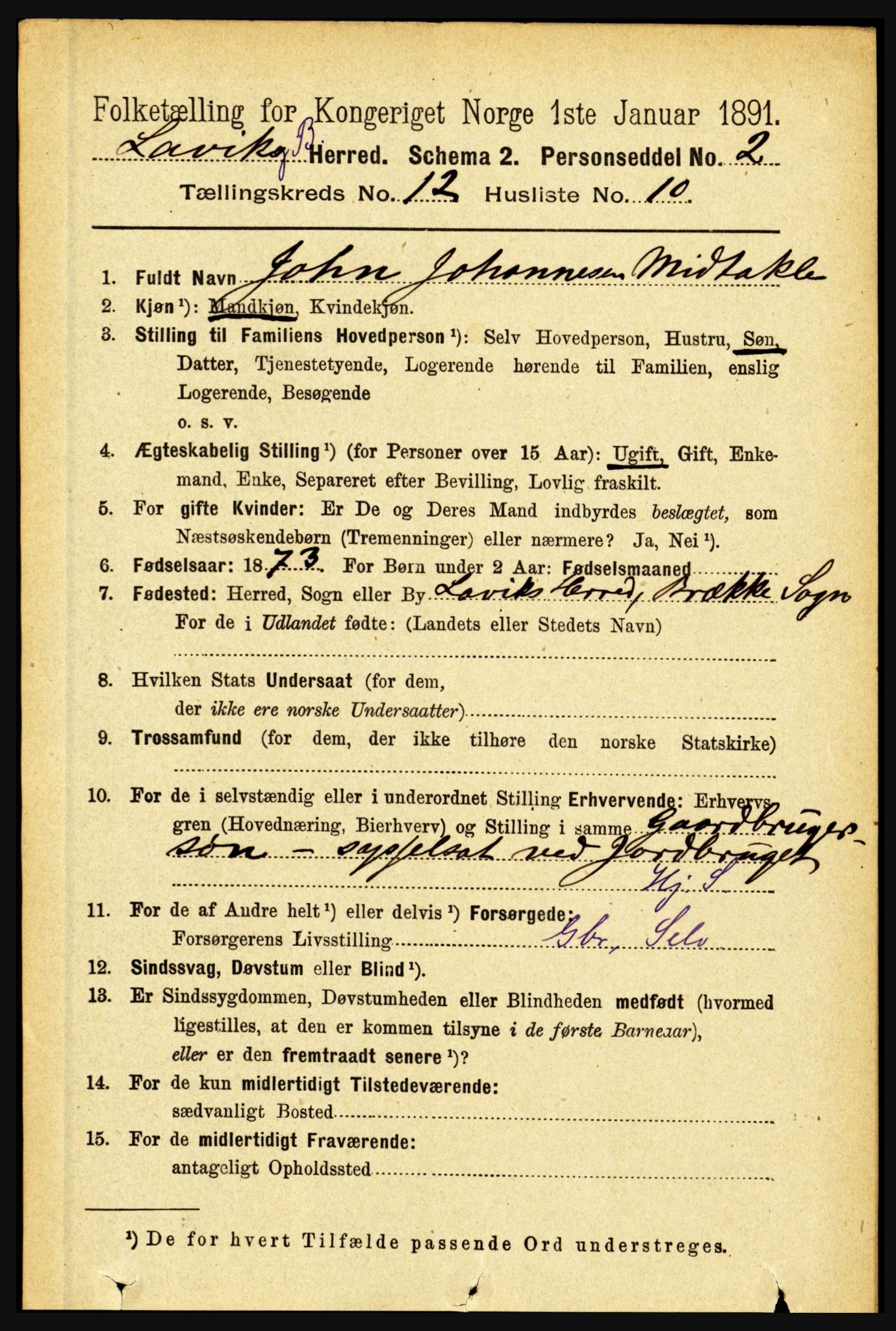 RA, 1891 census for 1415 Lavik og Brekke, 1891, p. 2415