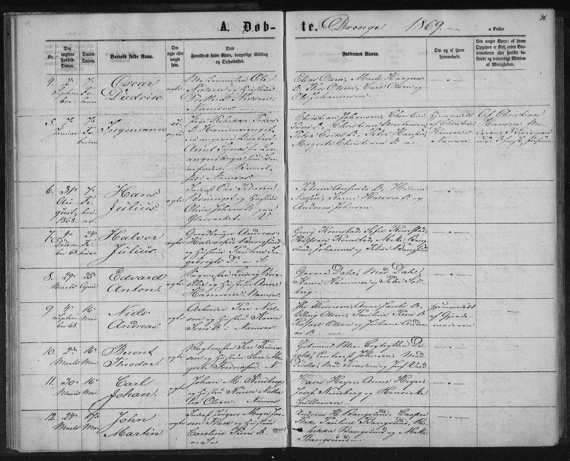 Ministerialprotokoller, klokkerbøker og fødselsregistre - Nord-Trøndelag, SAT/A-1458/768/L0570: Parish register (official) no. 768A05, 1865-1874, p. 46