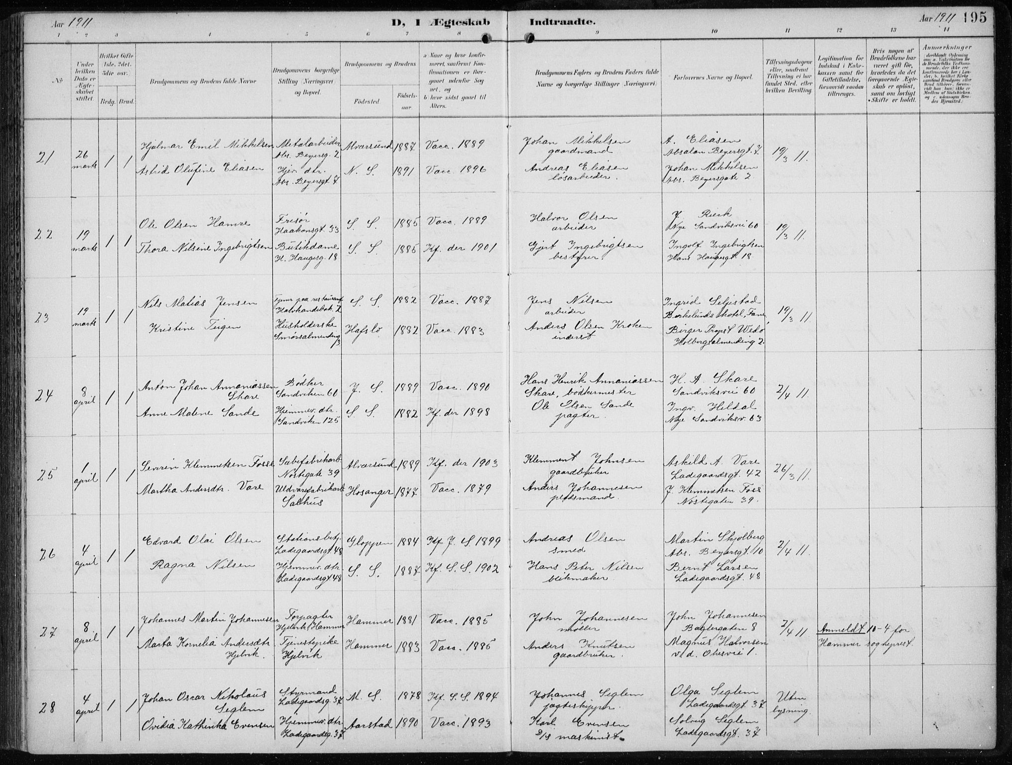 Sandviken Sokneprestembete, AV/SAB-A-77601/H/Ha/L0014: Parish register (official) no. D 1, 1896-1911, p. 195