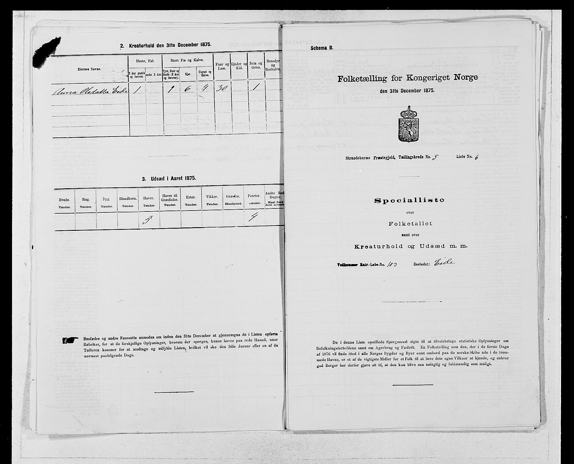 SAB, 1875 census for 1226P Strandebarm, 1875, p. 762