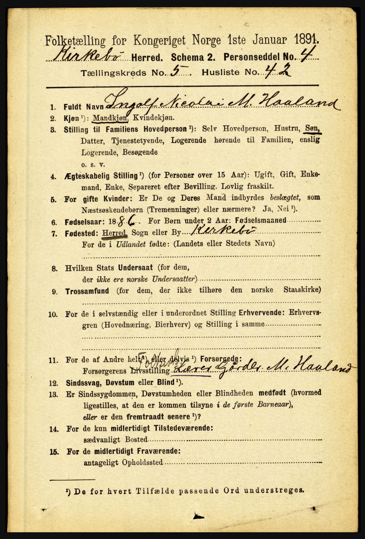 RA, 1891 census for 1416 Kyrkjebø, 1891, p. 1310