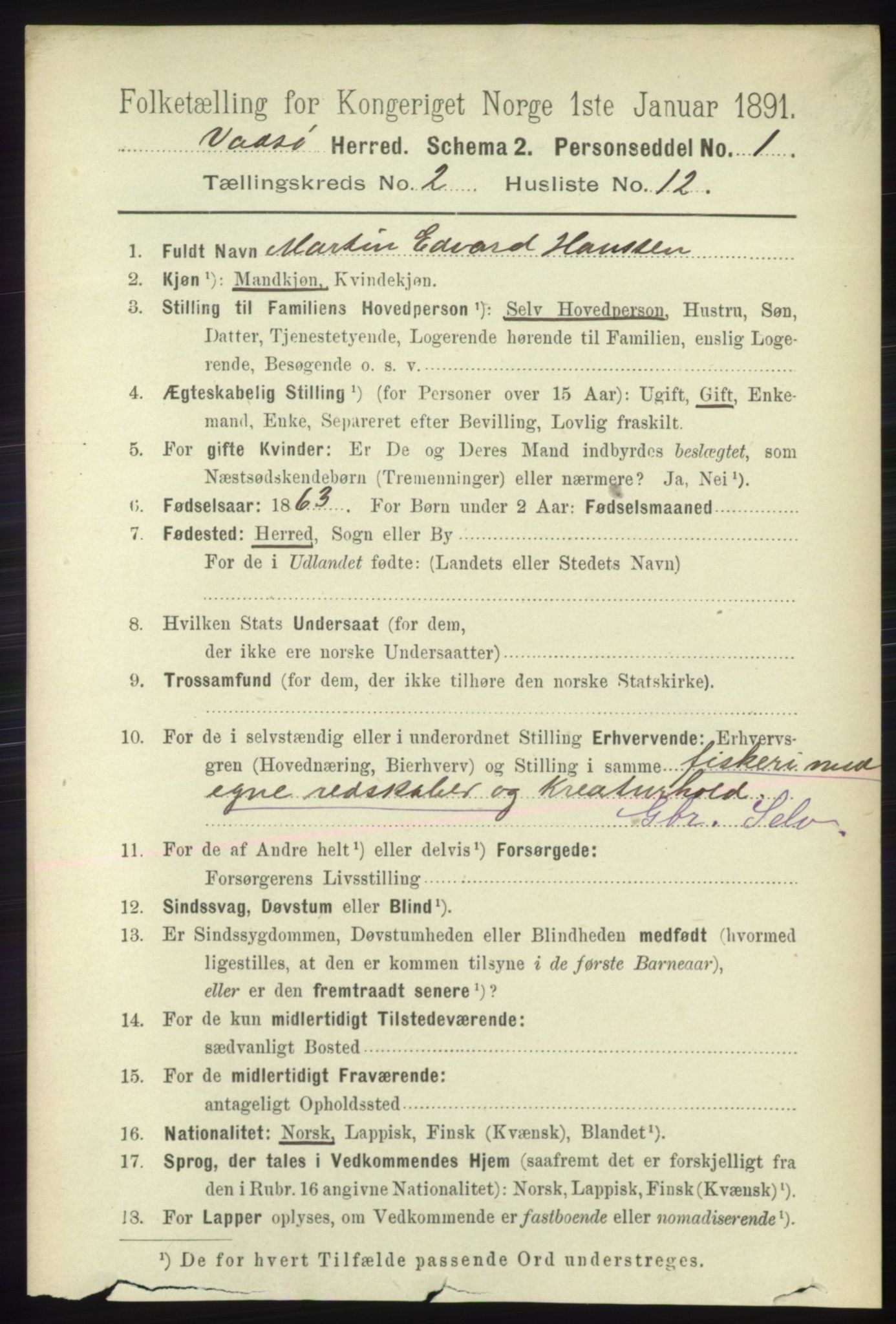 RA, 1891 census for 2029 Vadsø, 1891, p. 504