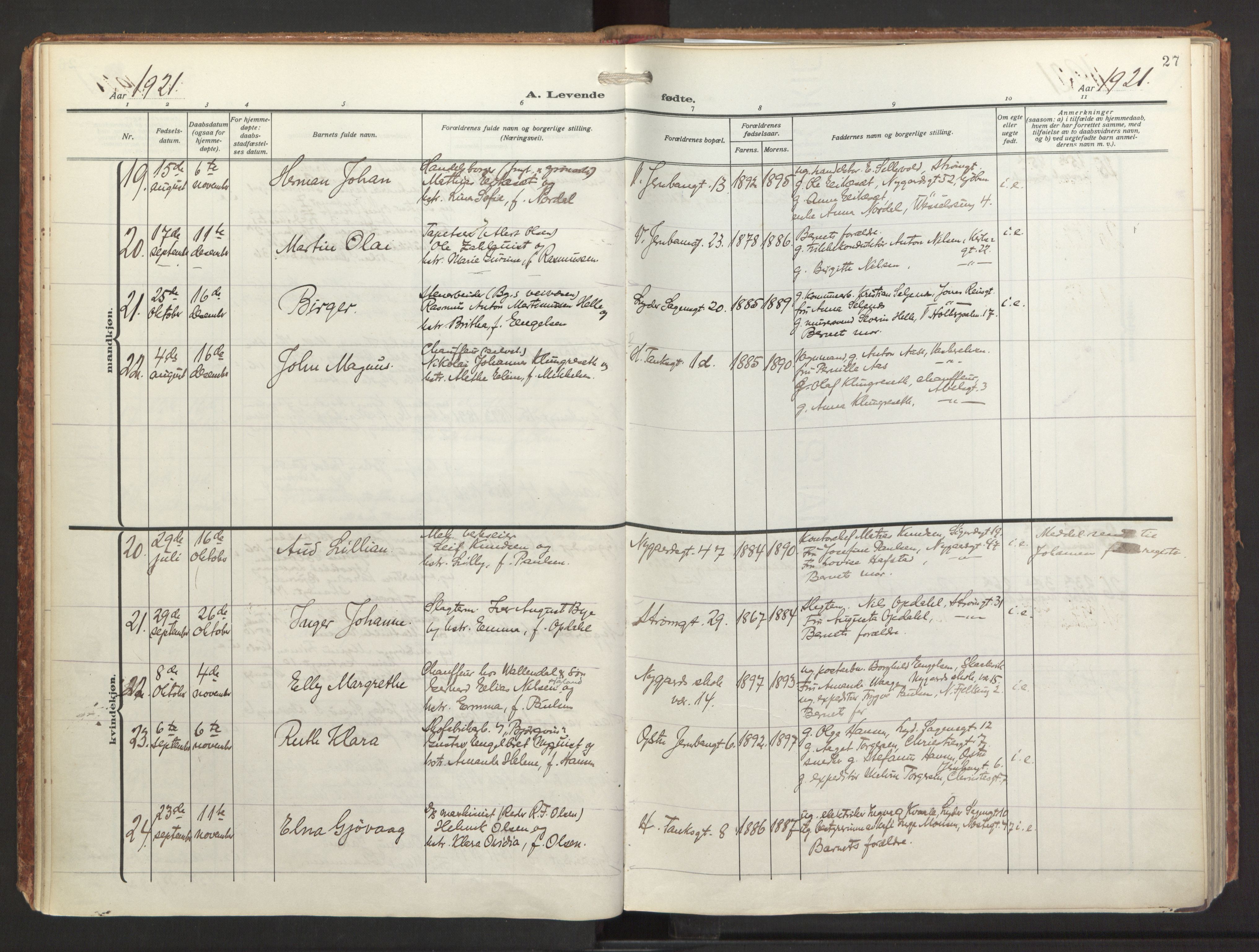 St. Jacob sokneprestembete, AV/SAB-A-78001/H/Haa/L0001: Parish register (official) no. A 1, 1917-1952, p. 27
