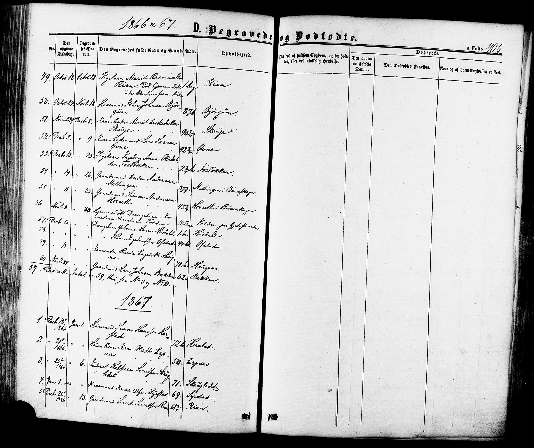 Ministerialprotokoller, klokkerbøker og fødselsregistre - Sør-Trøndelag, SAT/A-1456/665/L0772: Parish register (official) no. 665A07, 1856-1878, p. 405