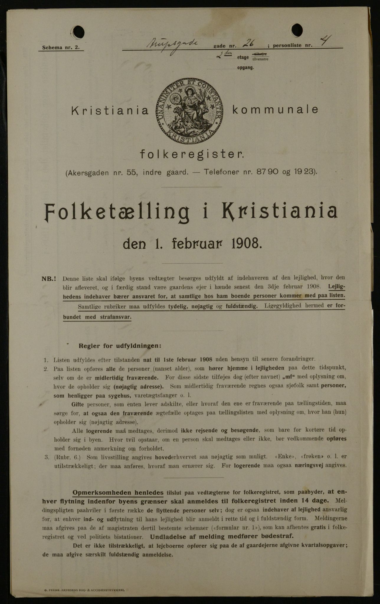 OBA, Municipal Census 1908 for Kristiania, 1908, p. 2597