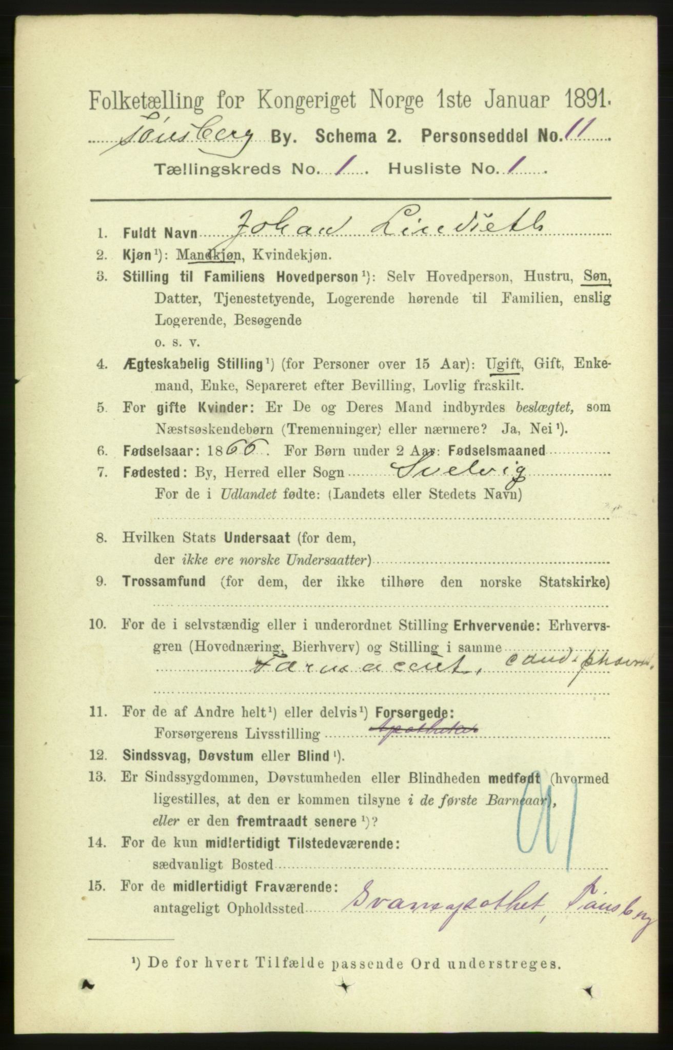 RA, 1891 census for 0705 Tønsberg, 1891, p. 1175