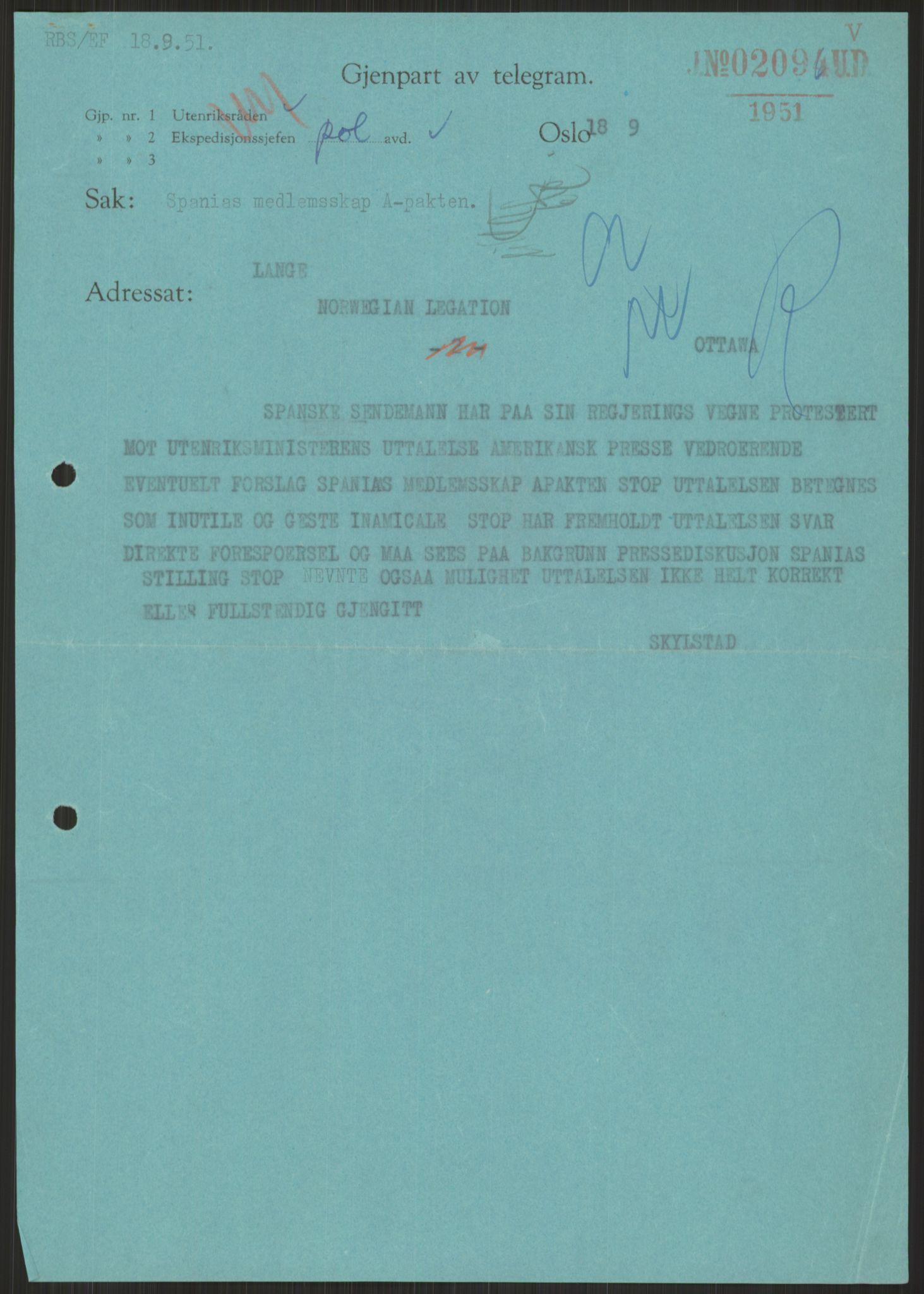 Utenriksdepartementet, RA/S-2259, 1951-1959, p. 697