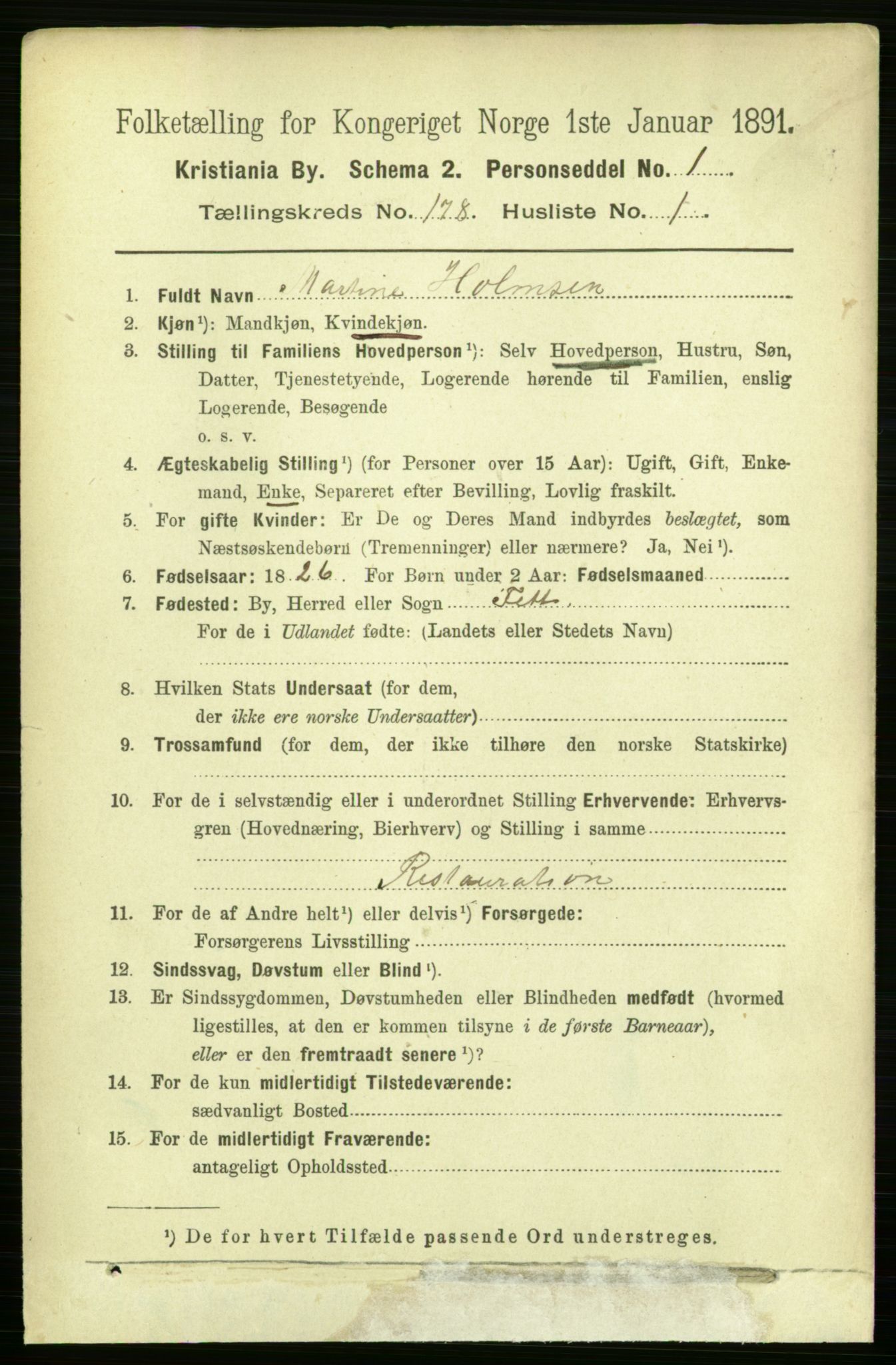 RA, 1891 census for 0301 Kristiania, 1891, p. 107633