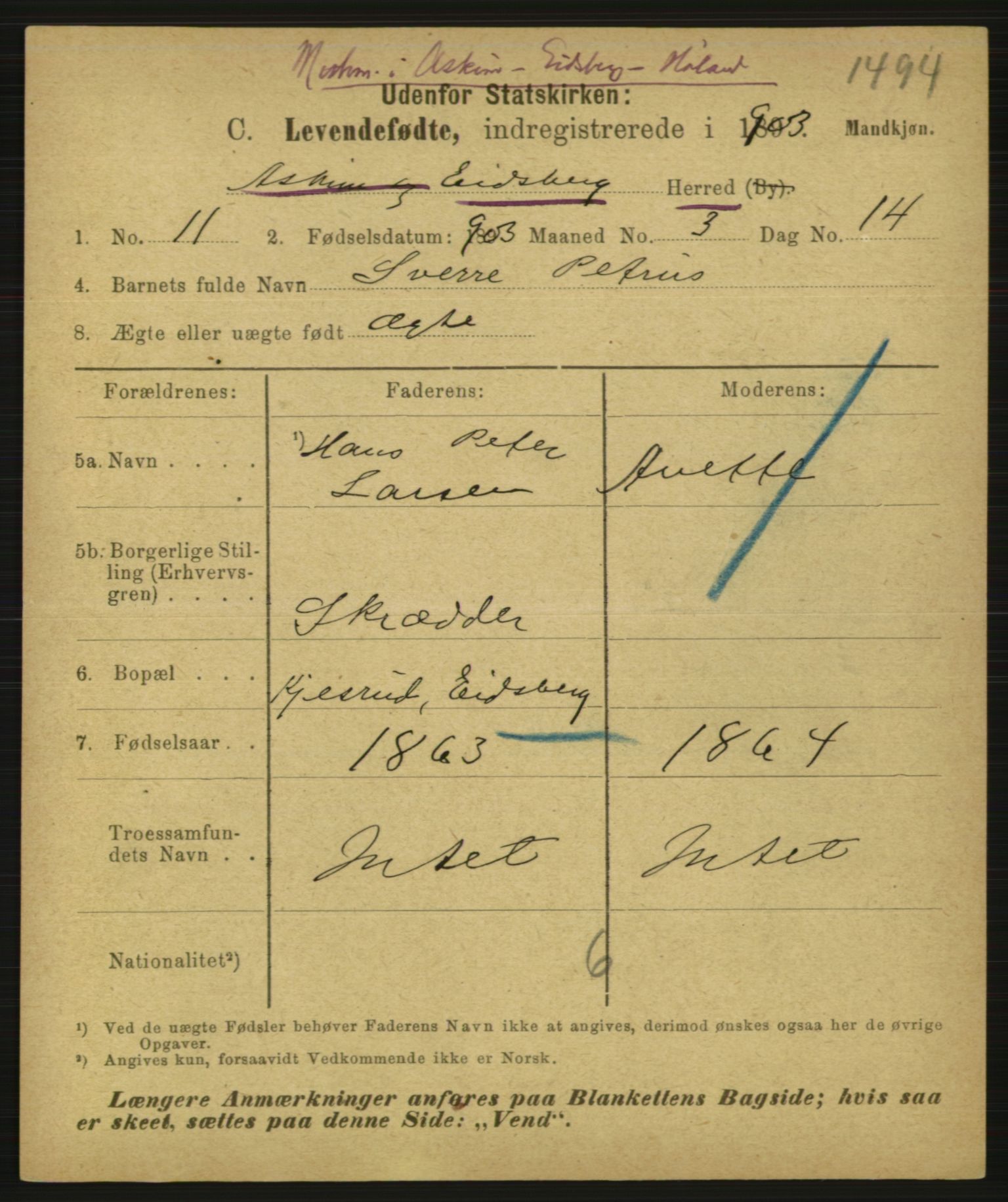 Statistisk sentralbyrå, Sosiodemografiske emner, Befolkning, AV/RA-S-2228/E/L0001: Fødte, gifte, døde dissentere., 1903, p. 5