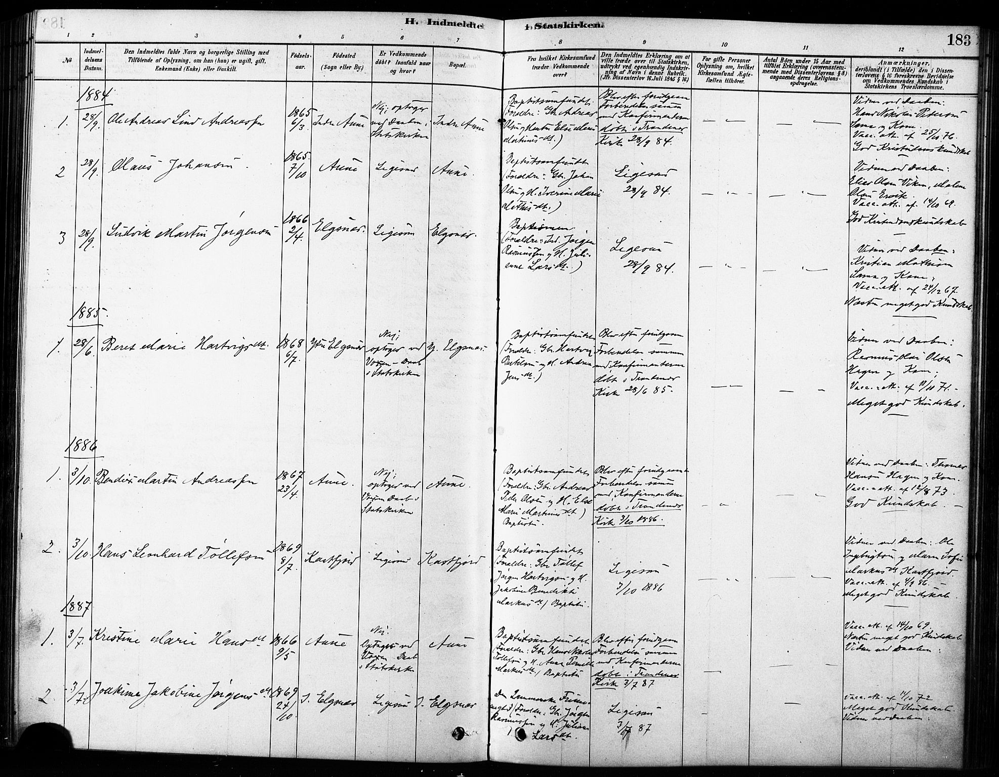 Trondenes sokneprestkontor, SATØ/S-1319/H/Ha/L0015kirke: Parish register (official) no. 15, 1878-1889, p. 183