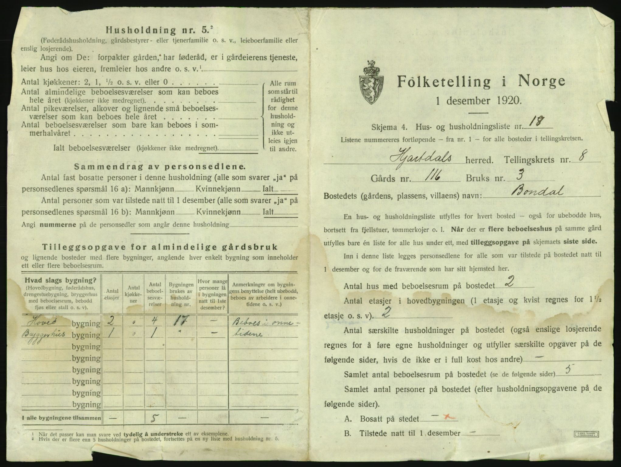 SAKO, 1920 census for Hjartdal, 1920, p. 936