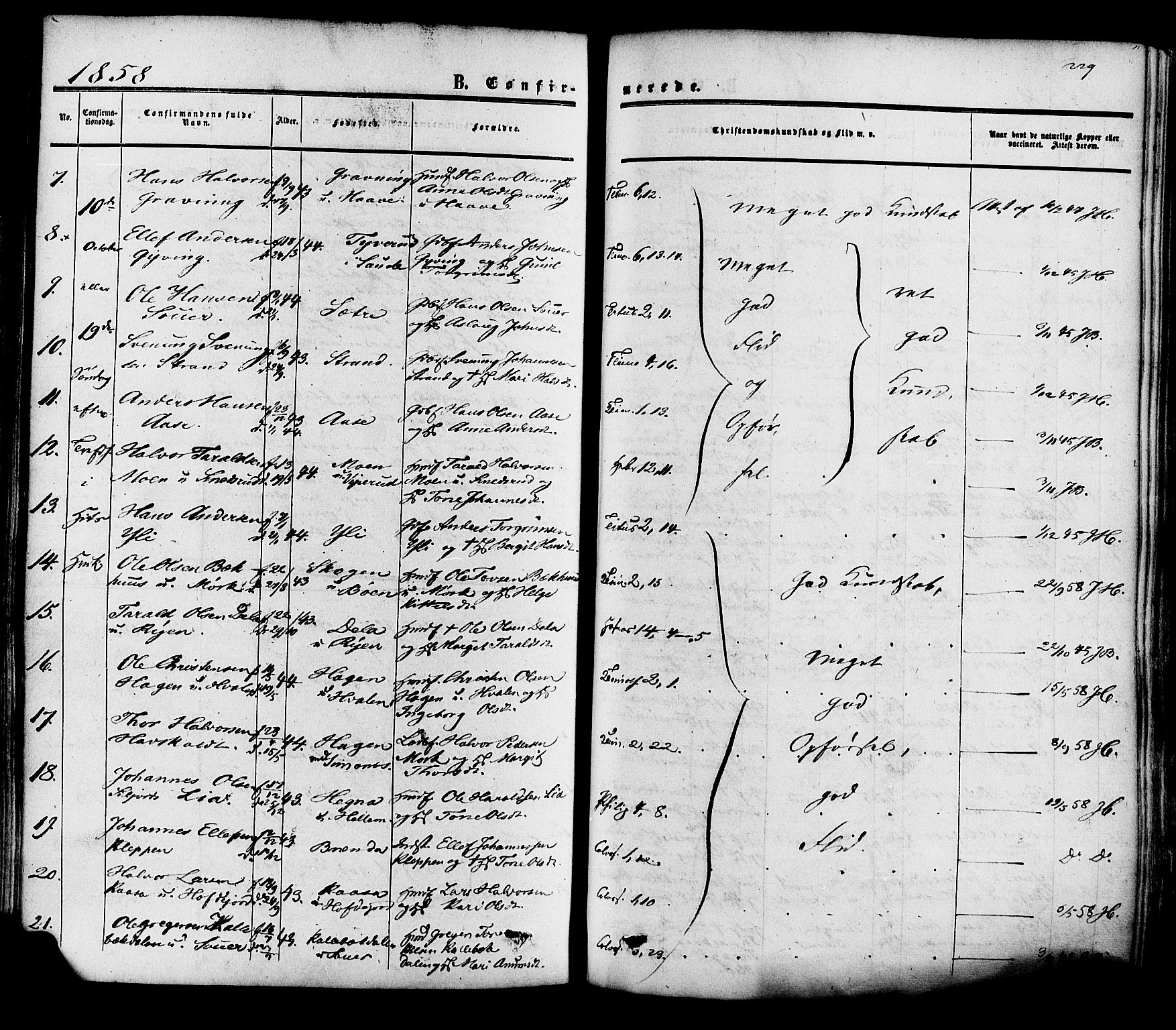 Heddal kirkebøker, SAKO/A-268/F/Fa/L0007: Parish register (official) no. I 7, 1855-1877, p. 229