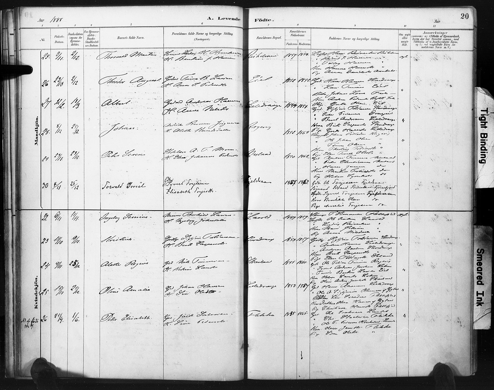 Flekkefjord sokneprestkontor, AV/SAK-1111-0012/F/Fa/Fac/L0008: Parish register (official) no. A 8, 1885-1898, p. 20