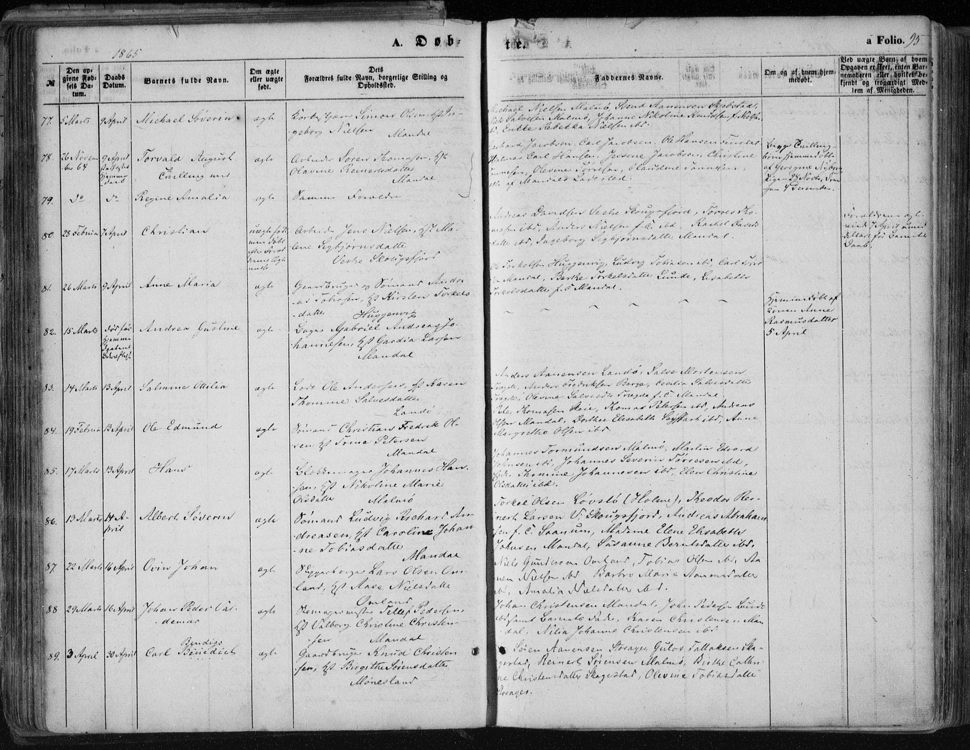 Mandal sokneprestkontor, AV/SAK-1111-0030/F/Fa/Faa/L0014: Parish register (official) no. A 14, 1859-1872, p. 95