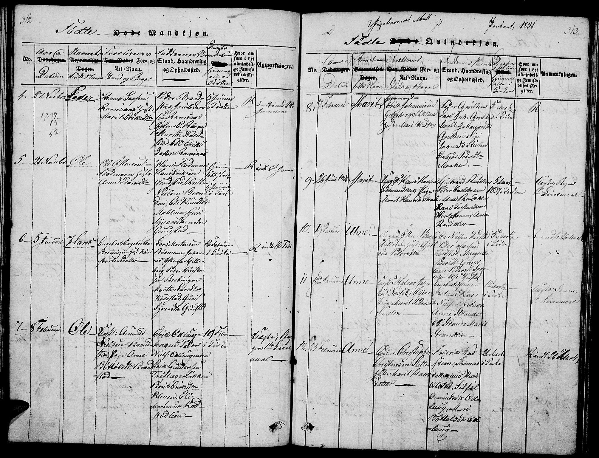 Ringebu prestekontor, SAH/PREST-082/H/Ha/Hab/L0001: Parish register (copy) no. 1, 1821-1839, p. 312-313