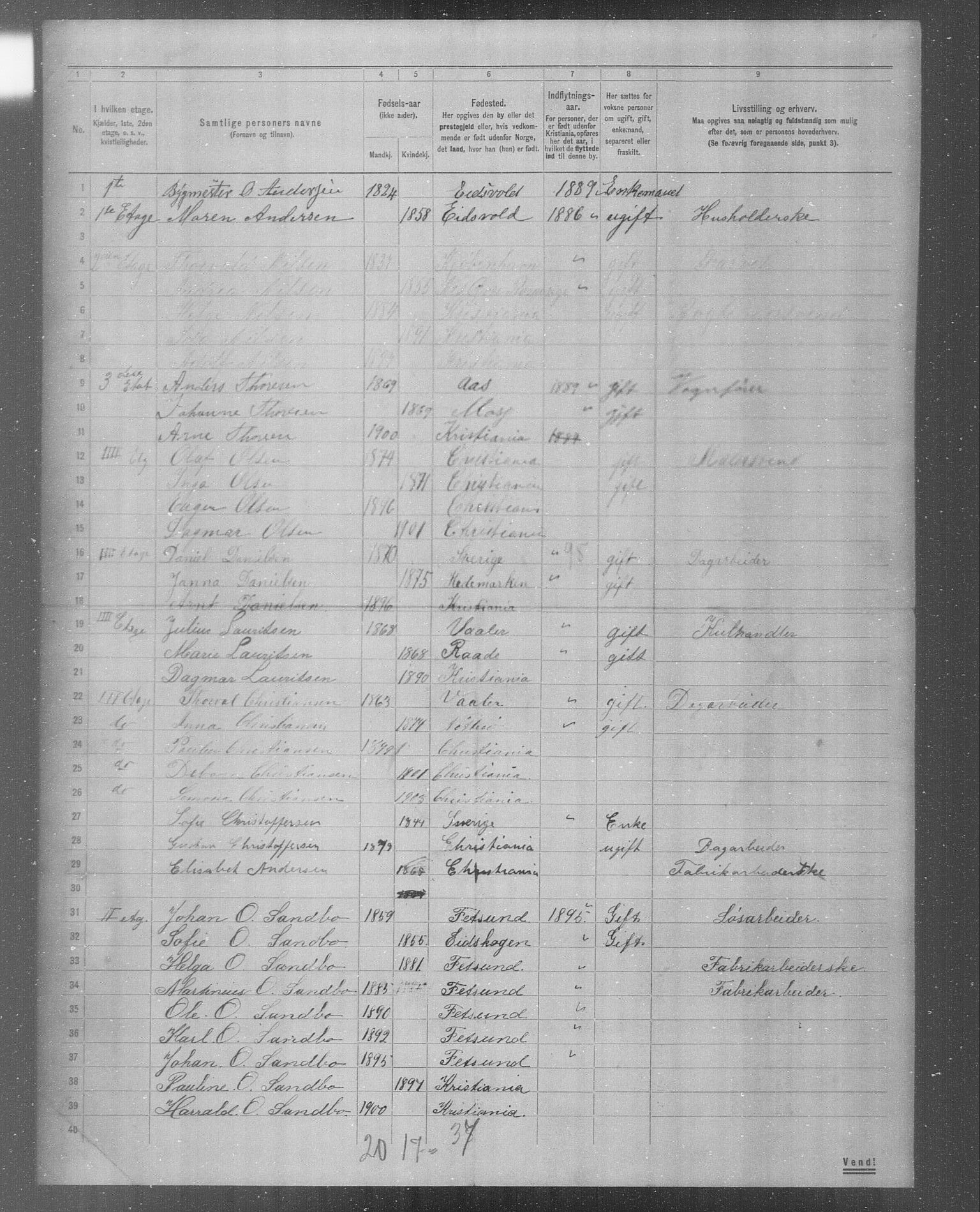 OBA, Municipal Census 1904 for Kristiania, 1904, p. 4754