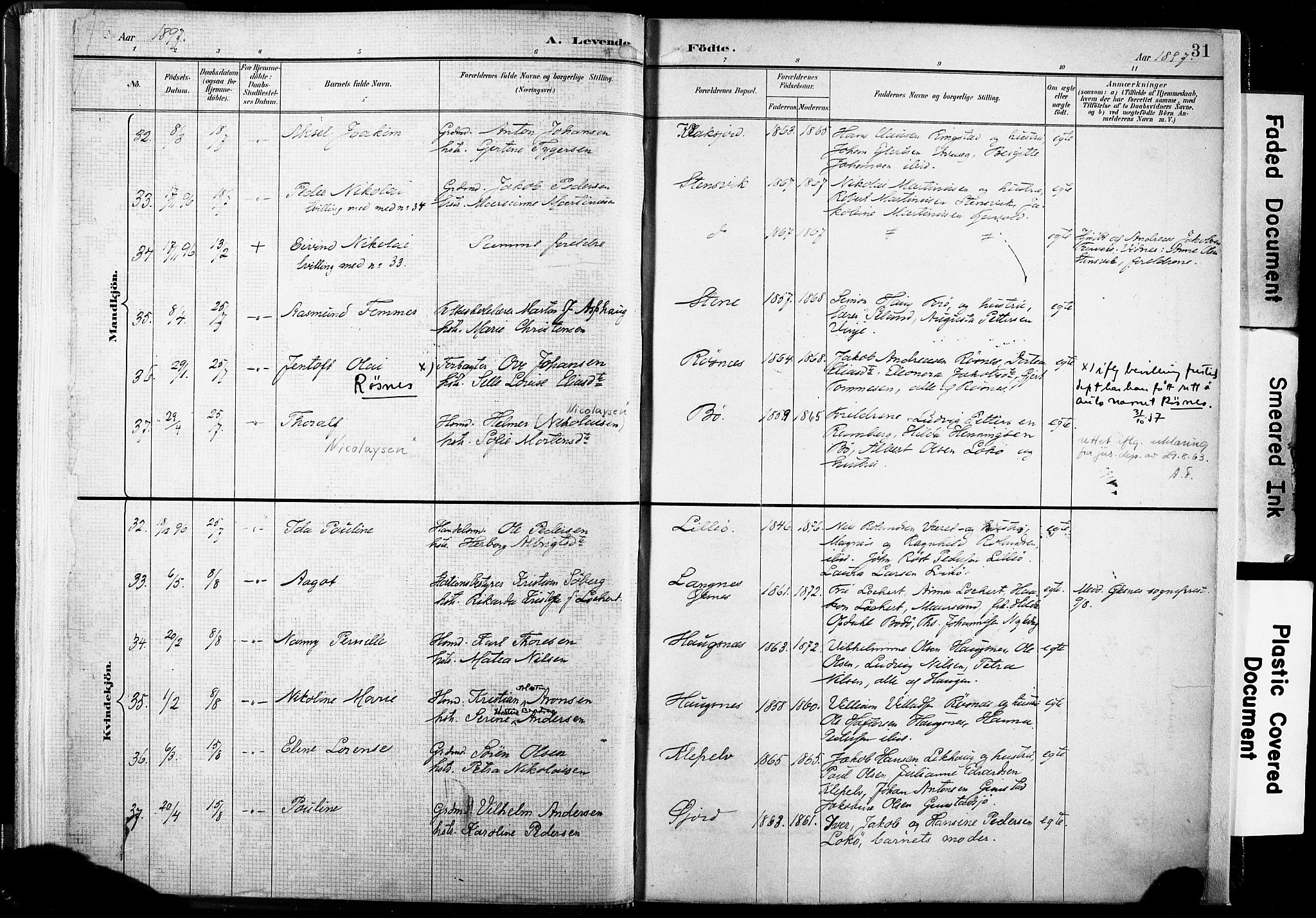 Ministerialprotokoller, klokkerbøker og fødselsregistre - Nordland, AV/SAT-A-1459/891/L1304: Parish register (official) no. 891A09, 1895-1921, p. 31