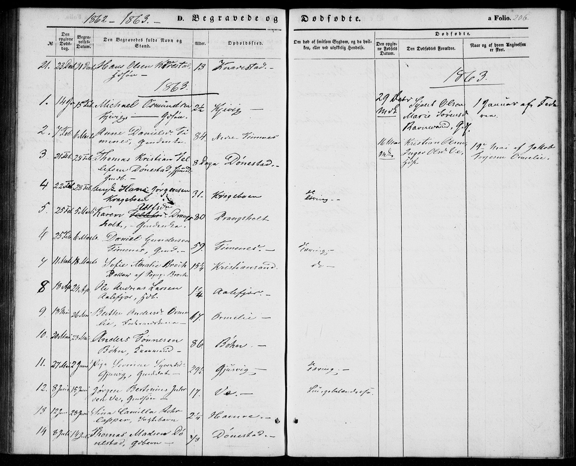 Tveit sokneprestkontor, AV/SAK-1111-0043/F/Fa/L0005: Parish register (official) no. A 5, 1853-1871, p. 206