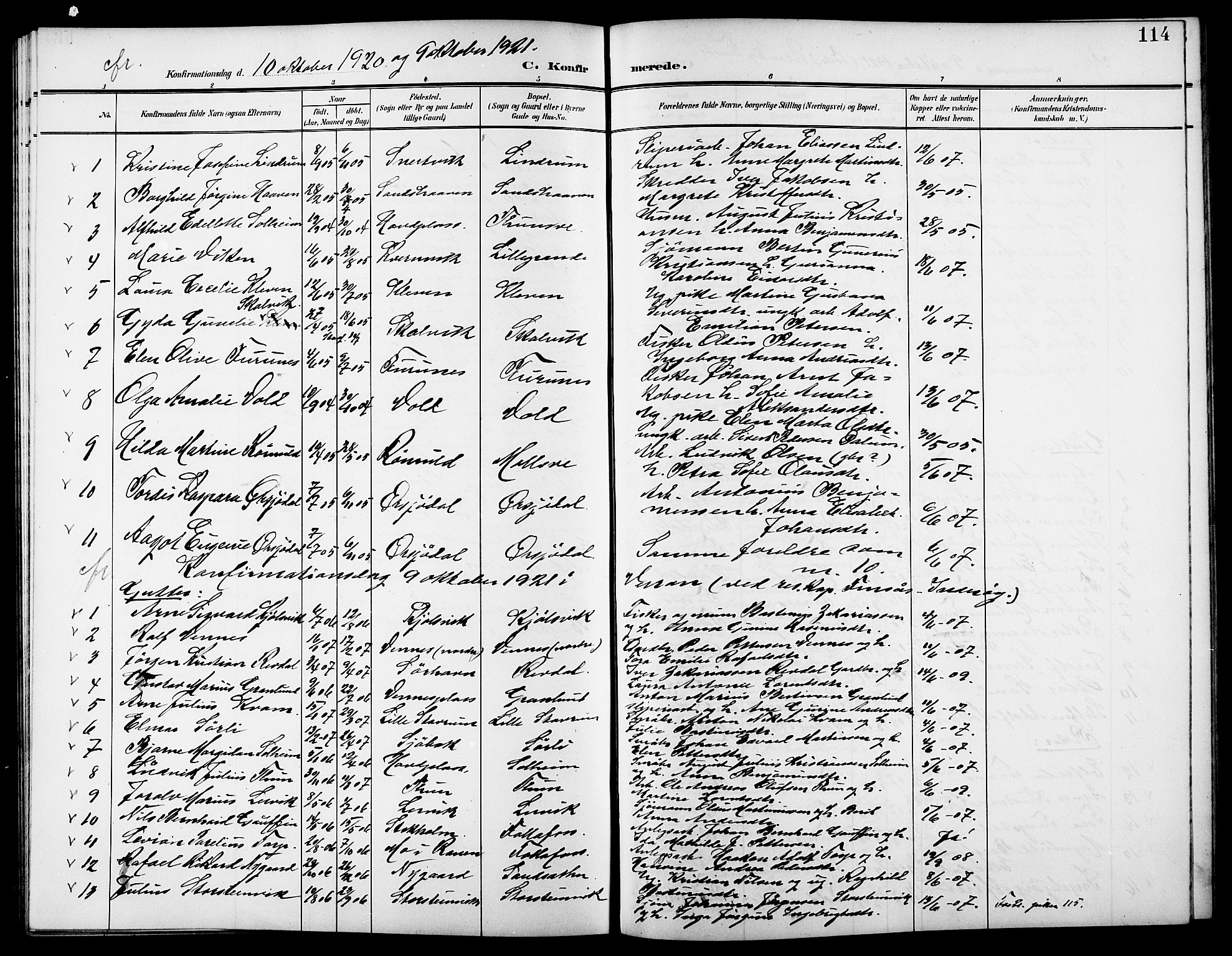 Ministerialprotokoller, klokkerbøker og fødselsregistre - Nord-Trøndelag, SAT/A-1458/744/L0424: Parish register (copy) no. 744C03, 1906-1923, p. 114