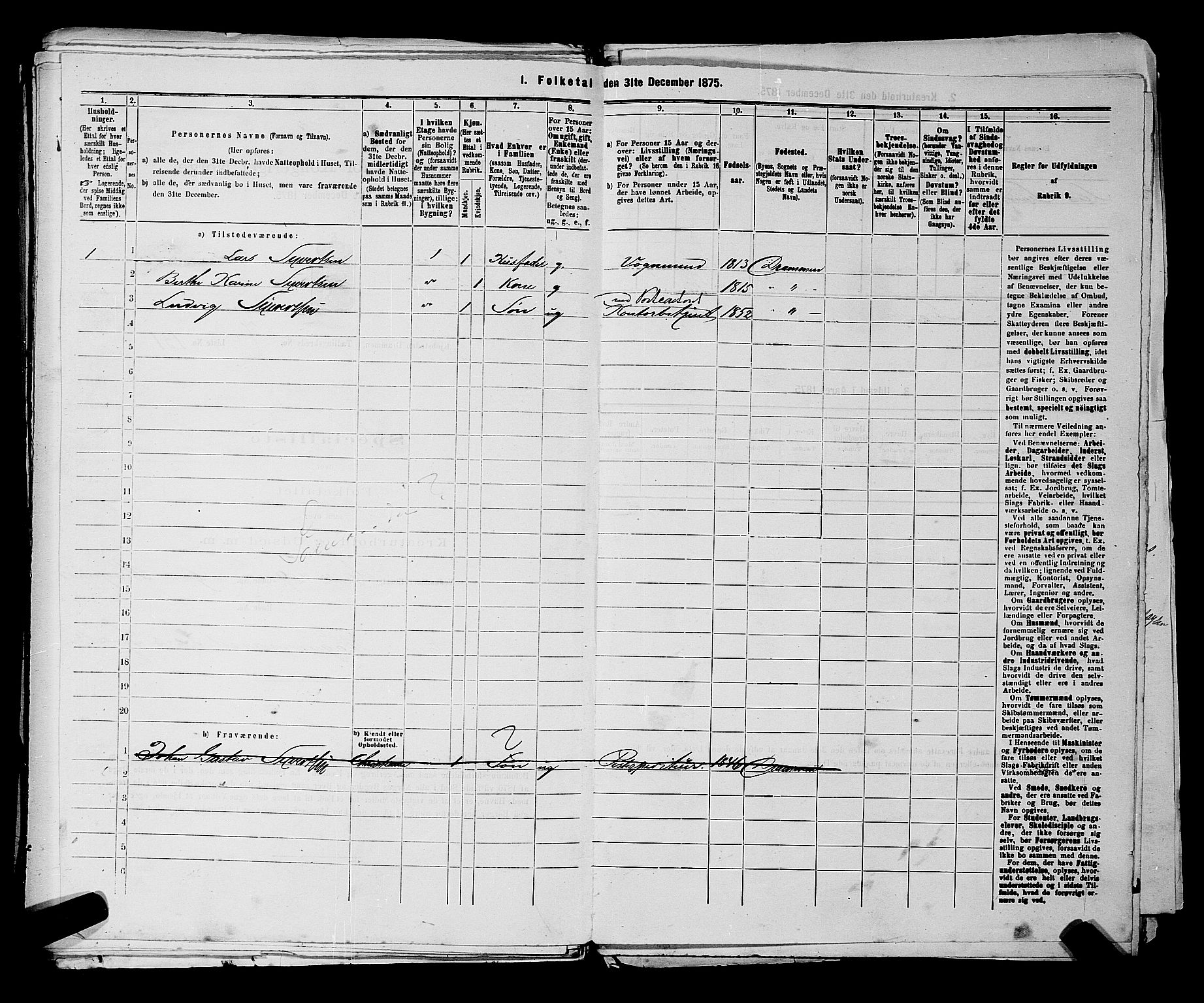 SAKO, 1875 census for 0602 Drammen, 1875, p. 653