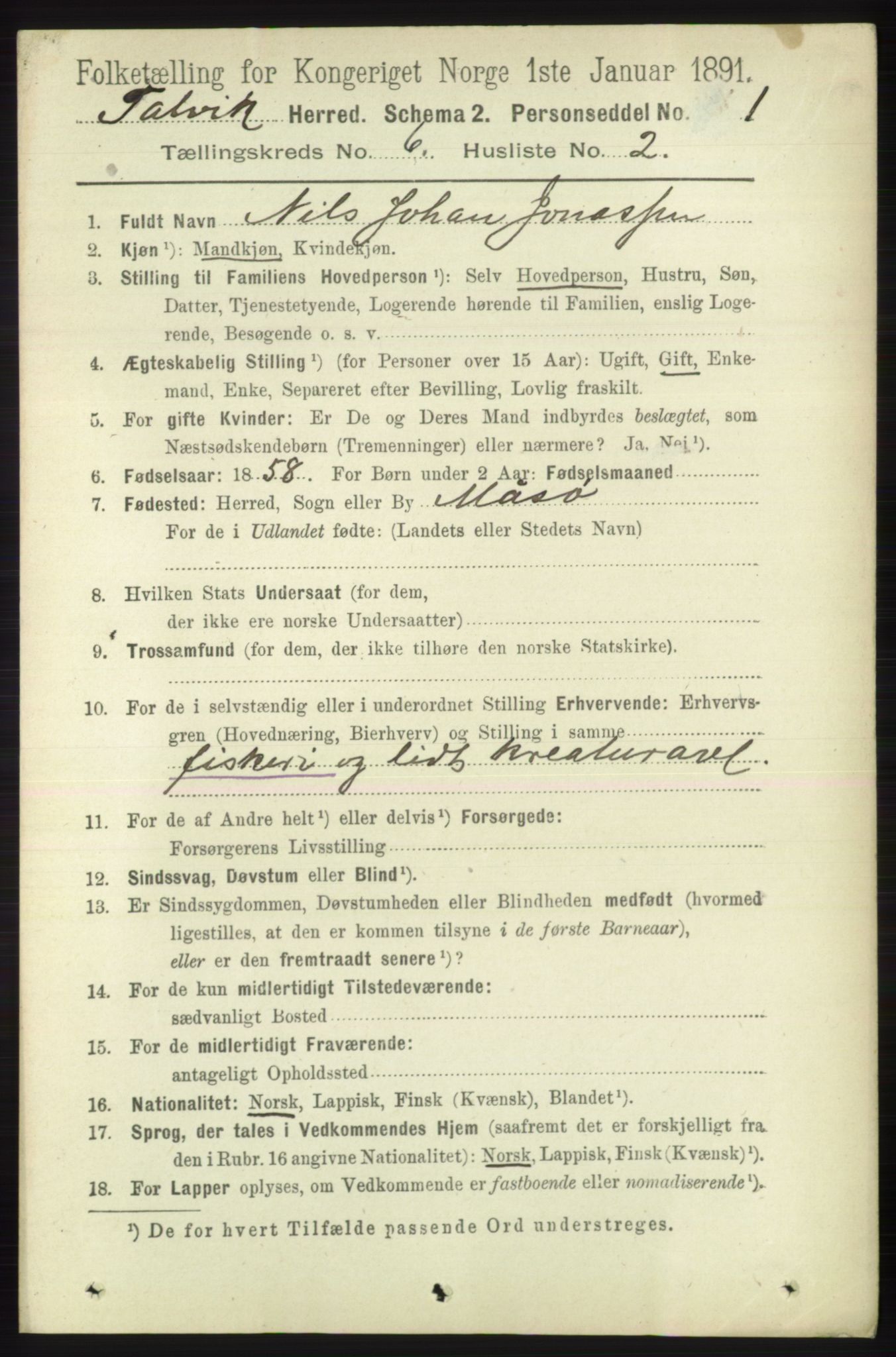 RA, 1891 census for 2013 Talvik, 1891, p. 1618