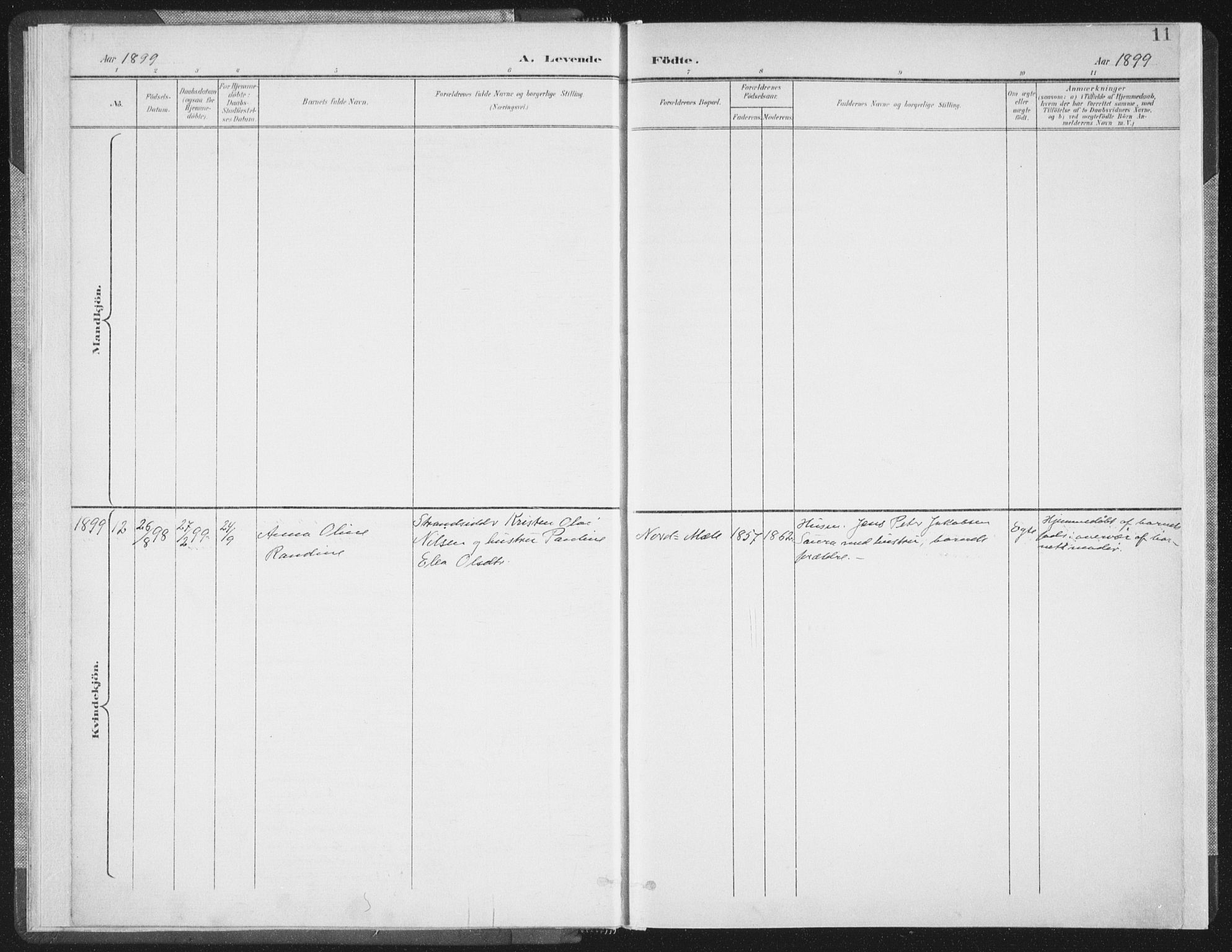 Ministerialprotokoller, klokkerbøker og fødselsregistre - Nordland, SAT/A-1459/897/L1400: Parish register (official) no. 897A07, 1897-1908, p. 11