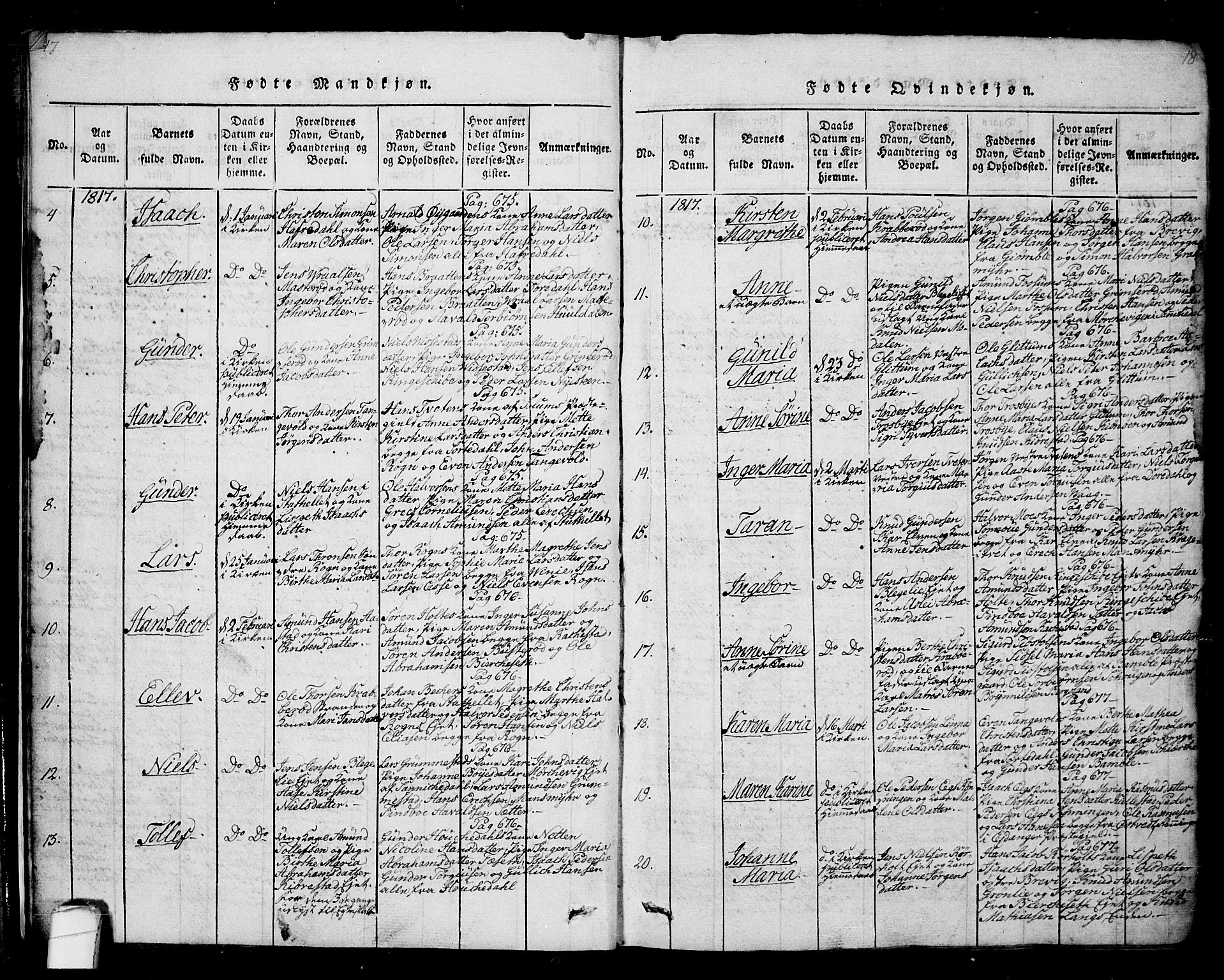 Bamble kirkebøker, SAKO/A-253/G/Ga/L0005: Parish register (copy) no. I 5, 1814-1855, p. 17-18