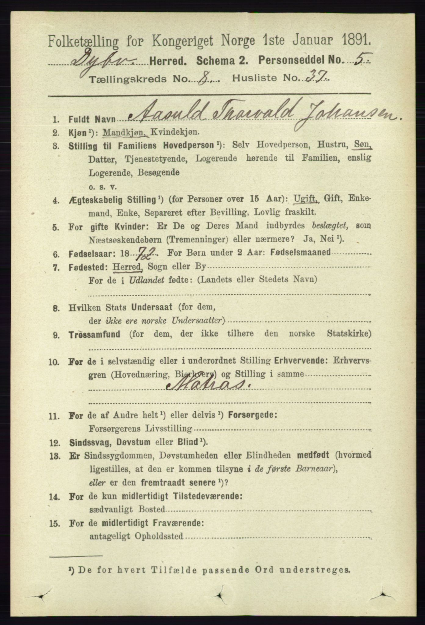 RA, 1891 census for 0915 Dypvåg, 1891, p. 2951