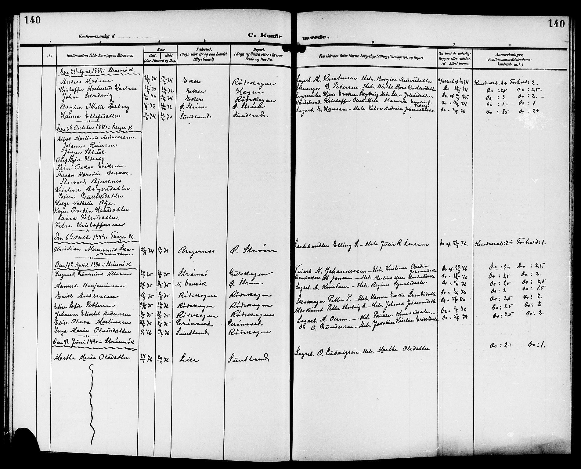 Strømsgodset kirkebøker, AV/SAKO-A-324/G/Ga/L0002: Parish register (copy) no. 2, 1885-1910, p. 140