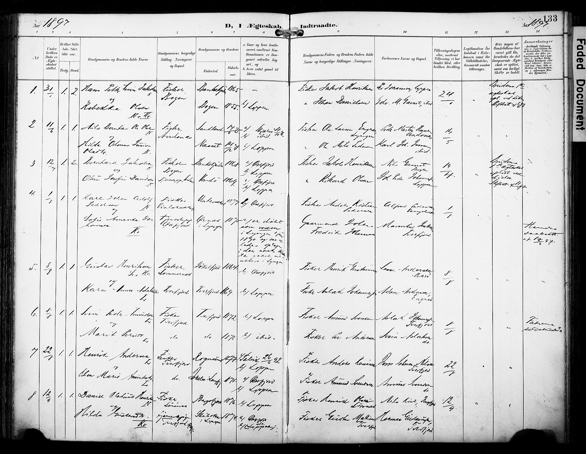 Loppa sokneprestkontor, SATØ/S-1339/H/Ha/L0009kirke: Parish register (official) no. 9, 1895-1909, p. 133
