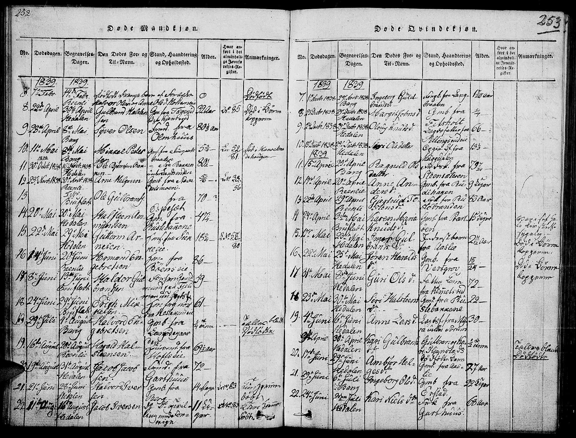 Sør-Aurdal prestekontor, SAH/PREST-128/H/Ha/Hab/L0002: Parish register (copy) no. 2, 1826-1840, p. 252-253