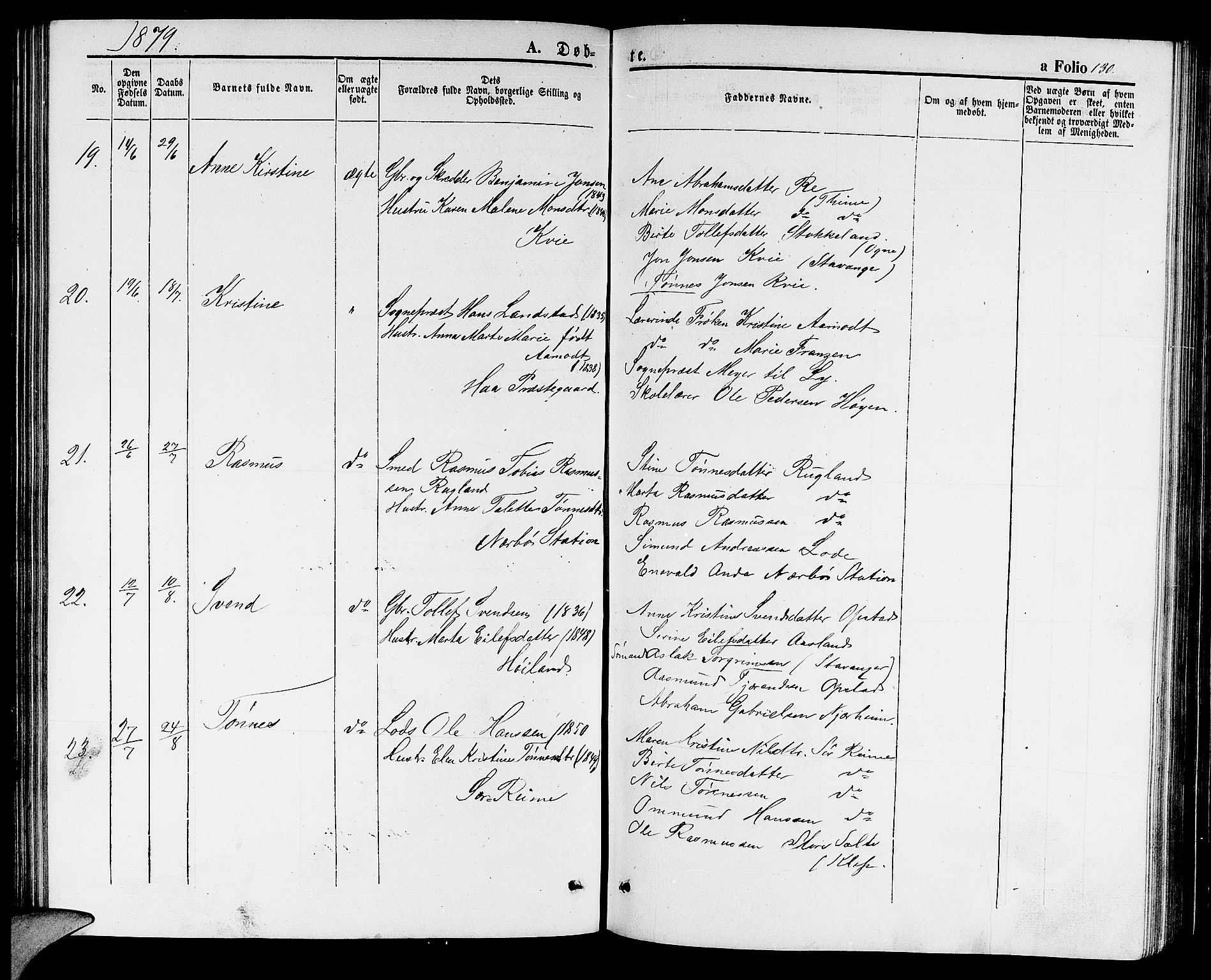 Hå sokneprestkontor, AV/SAST-A-101801/001/30BB/L0001: Parish register (copy) no. B 1, 1854-1883, p. 130