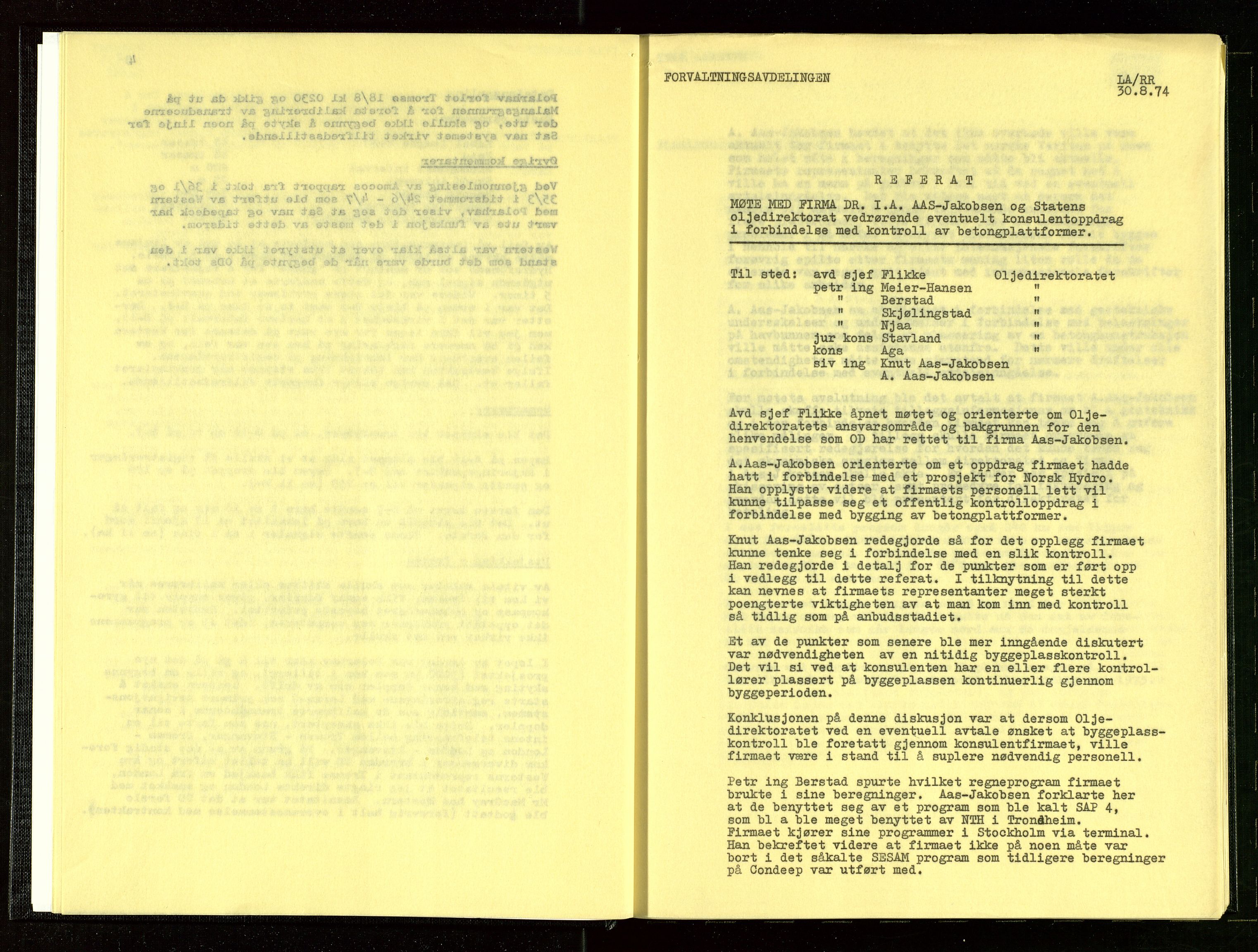 Oljedirektoratet, AV/SAST-A-101366/Aa/L0002: Referatprotokoller, 1974