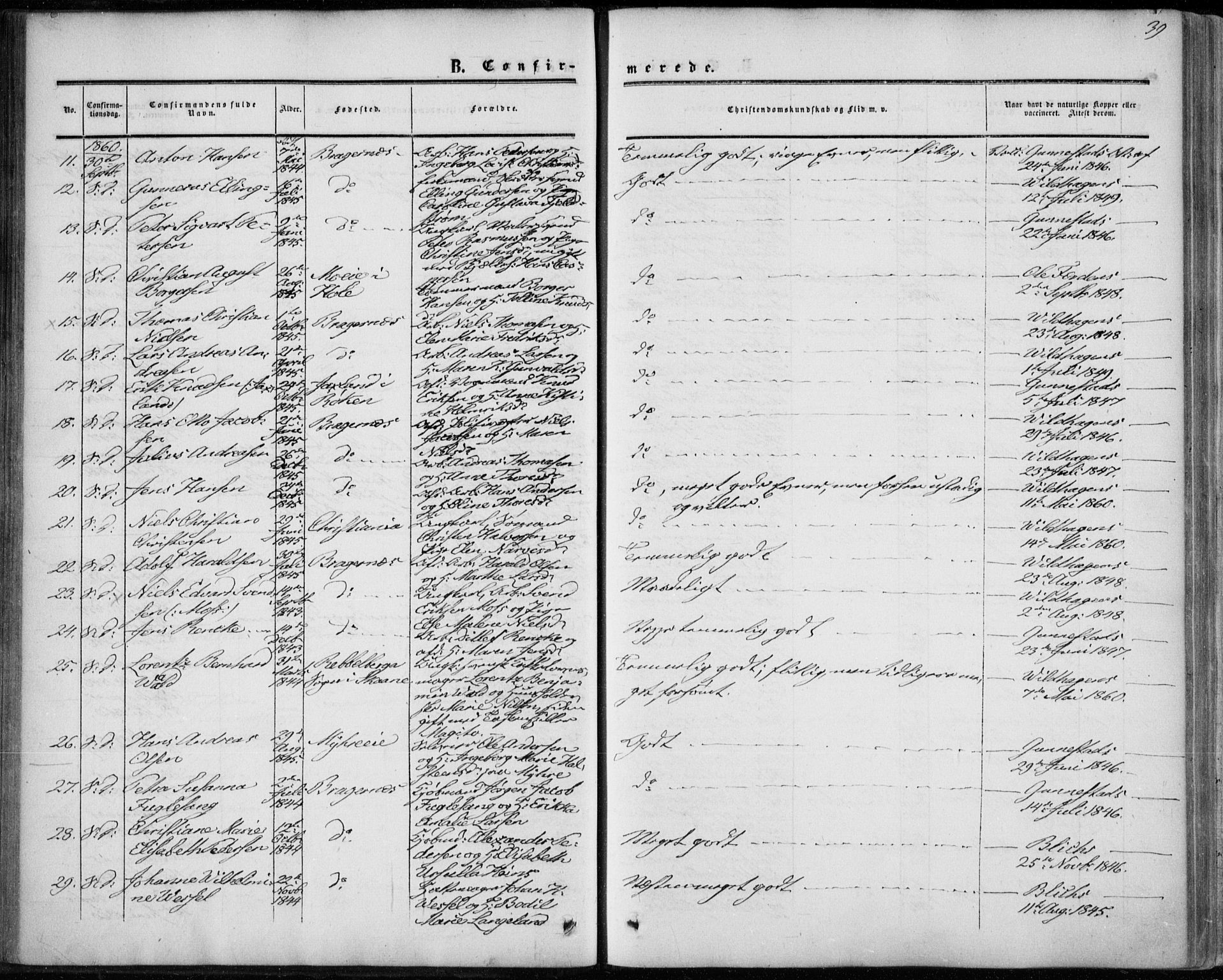 Bragernes kirkebøker, AV/SAKO-A-6/F/Fc/L0002: Parish register (official) no. III 2, 1854-1865, p. 39