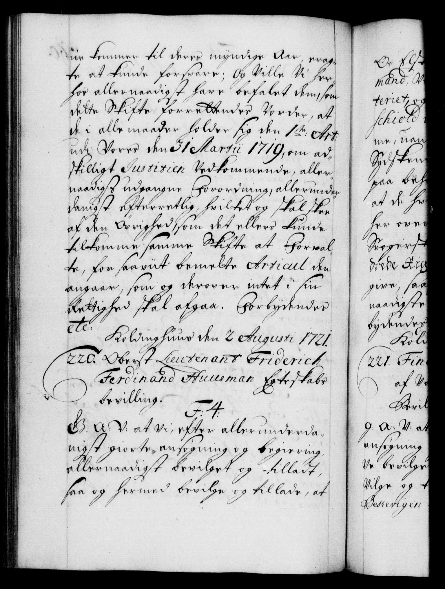 Danske Kanselli 1572-1799, AV/RA-EA-3023/F/Fc/Fca/Fcaa/L0023: Norske registre, 1720-1722, p. 360b