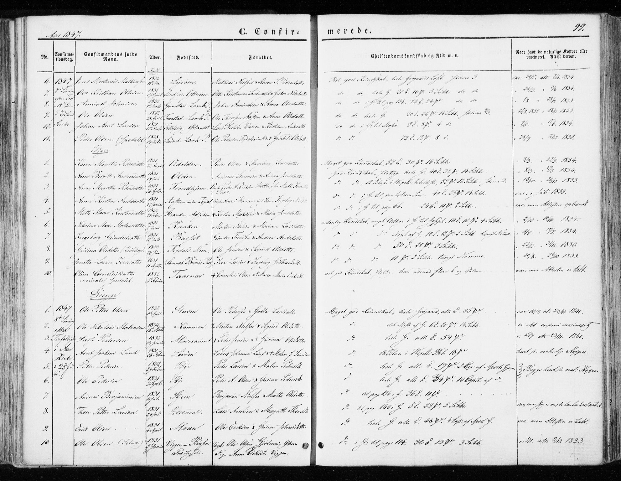 Ministerialprotokoller, klokkerbøker og fødselsregistre - Sør-Trøndelag, SAT/A-1456/655/L0677: Parish register (official) no. 655A06, 1847-1860, p. 99