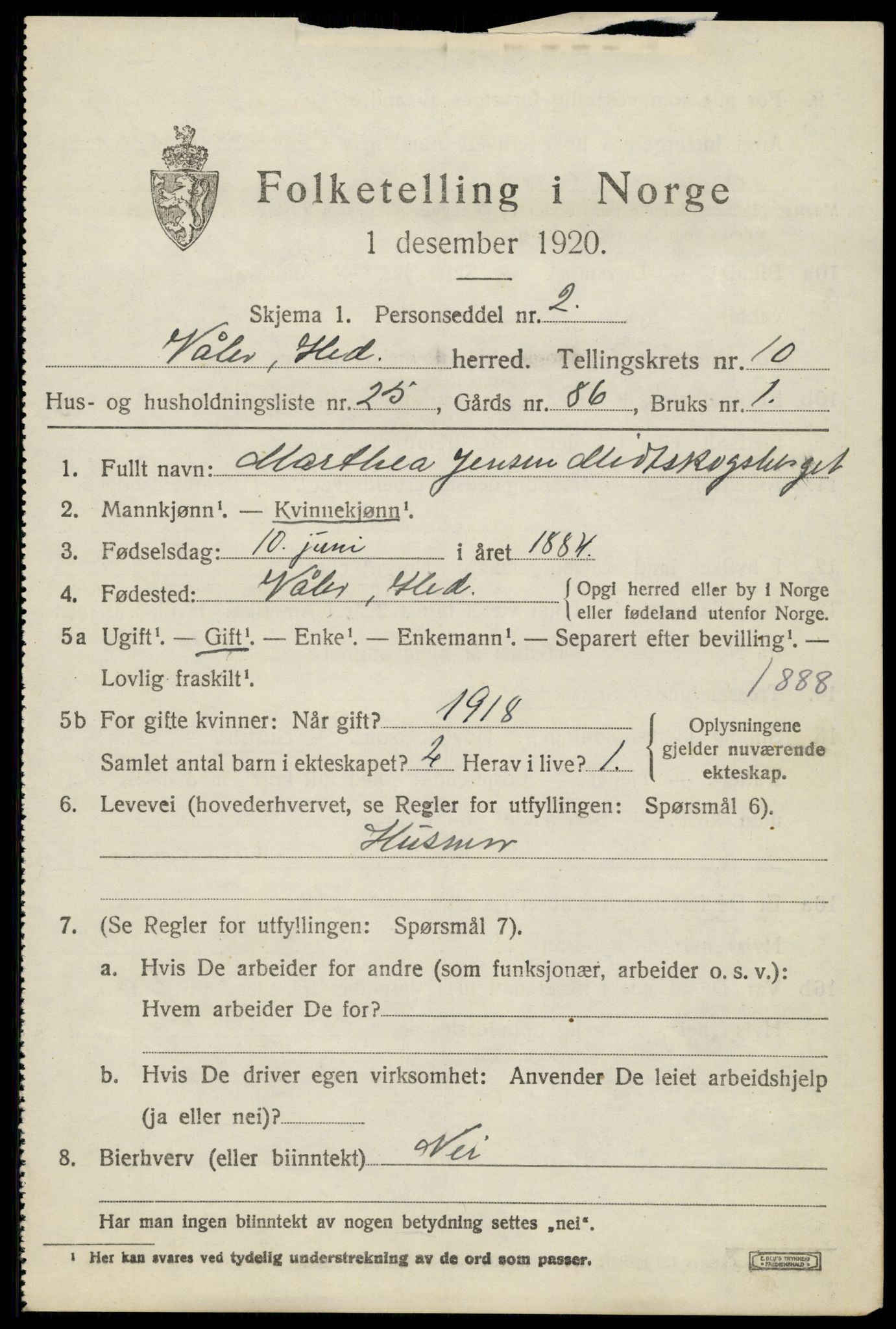 SAH, 1920 census for Våler (Hedmark), 1920, p. 10179