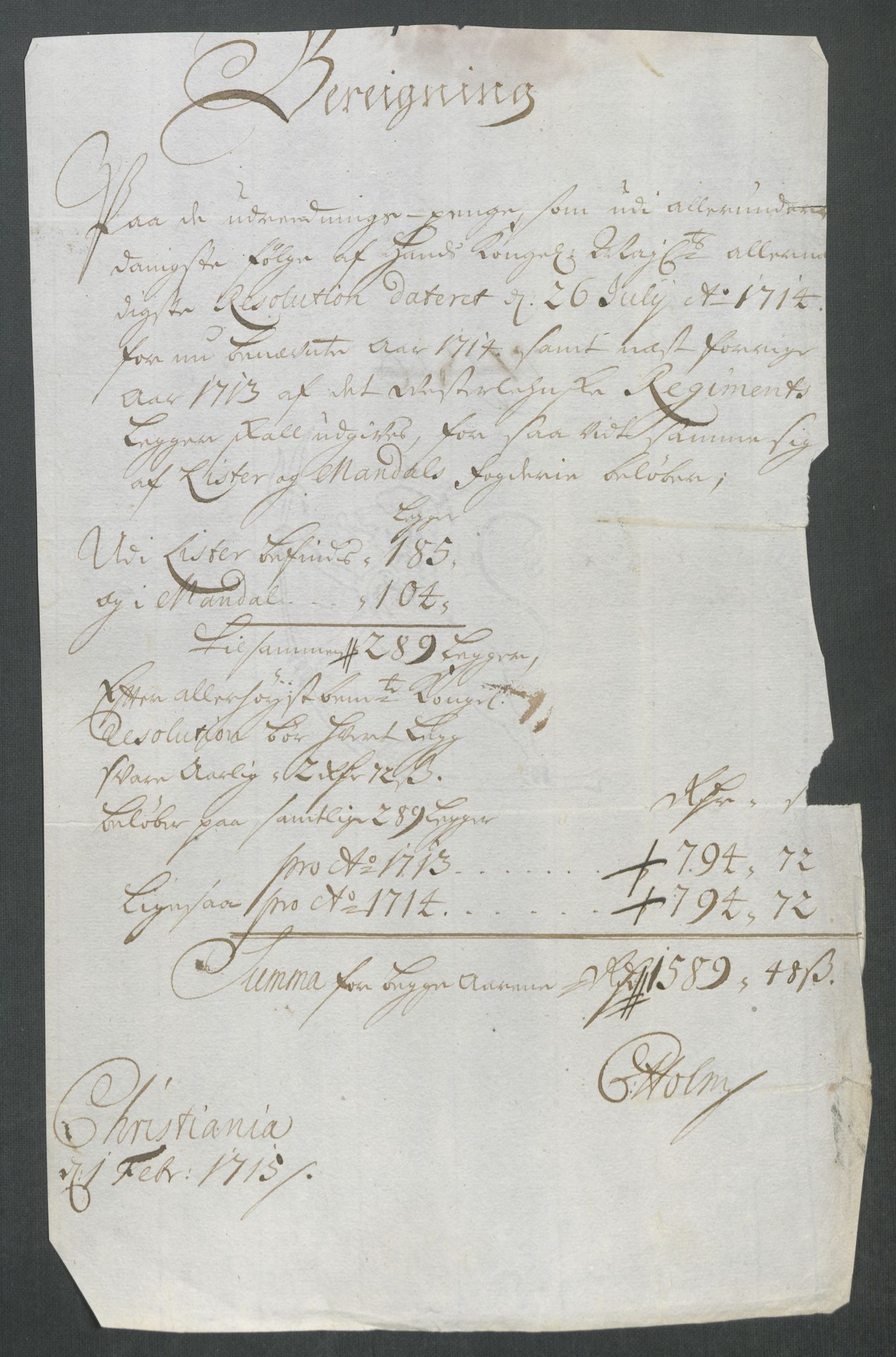 Rentekammeret inntil 1814, Reviderte regnskaper, Fogderegnskap, RA/EA-4092/R43/L2558: Fogderegnskap Lista og Mandal, 1714, p. 123
