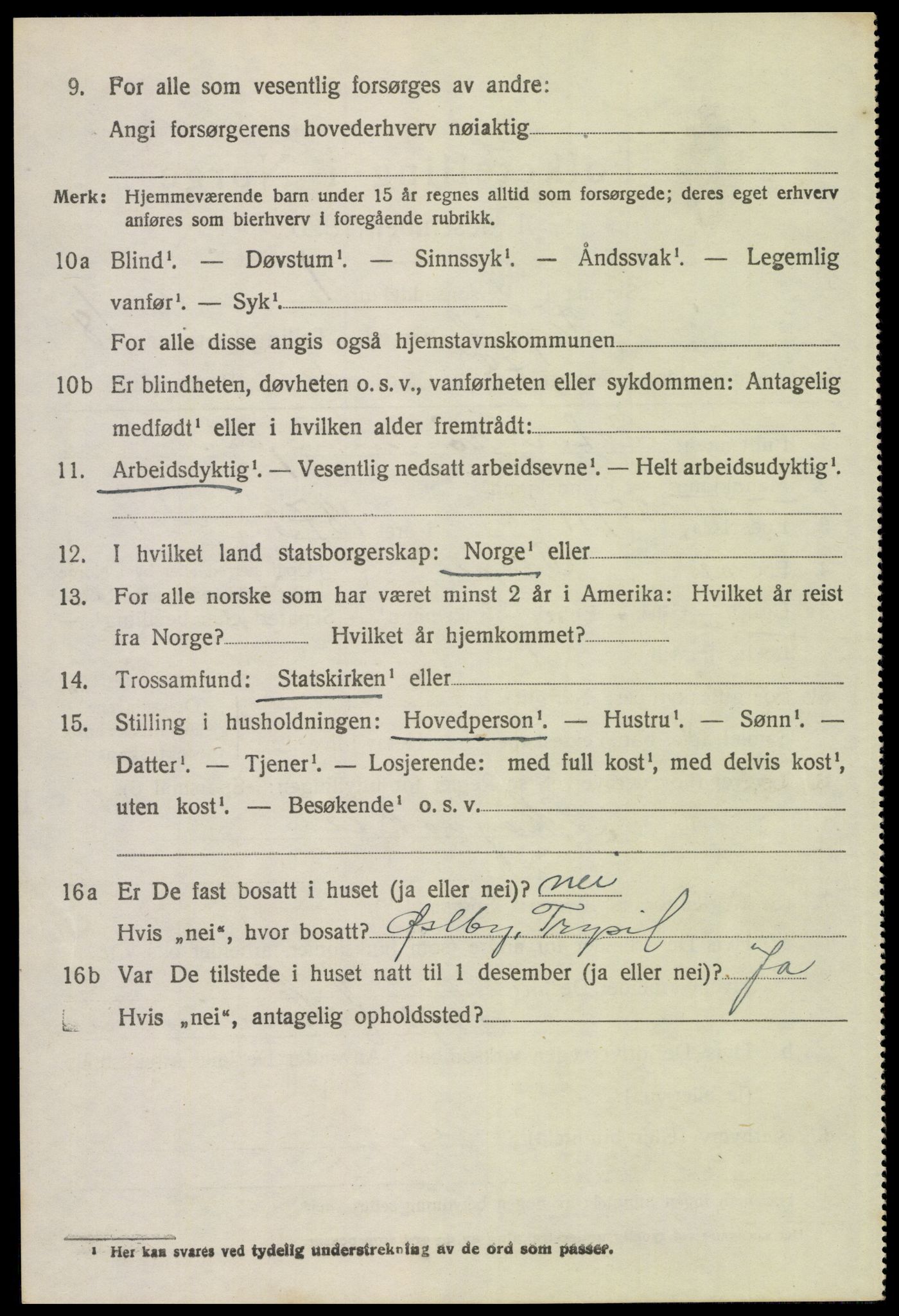 SAH, 1920 census for Trysil, 1920, p. 12696