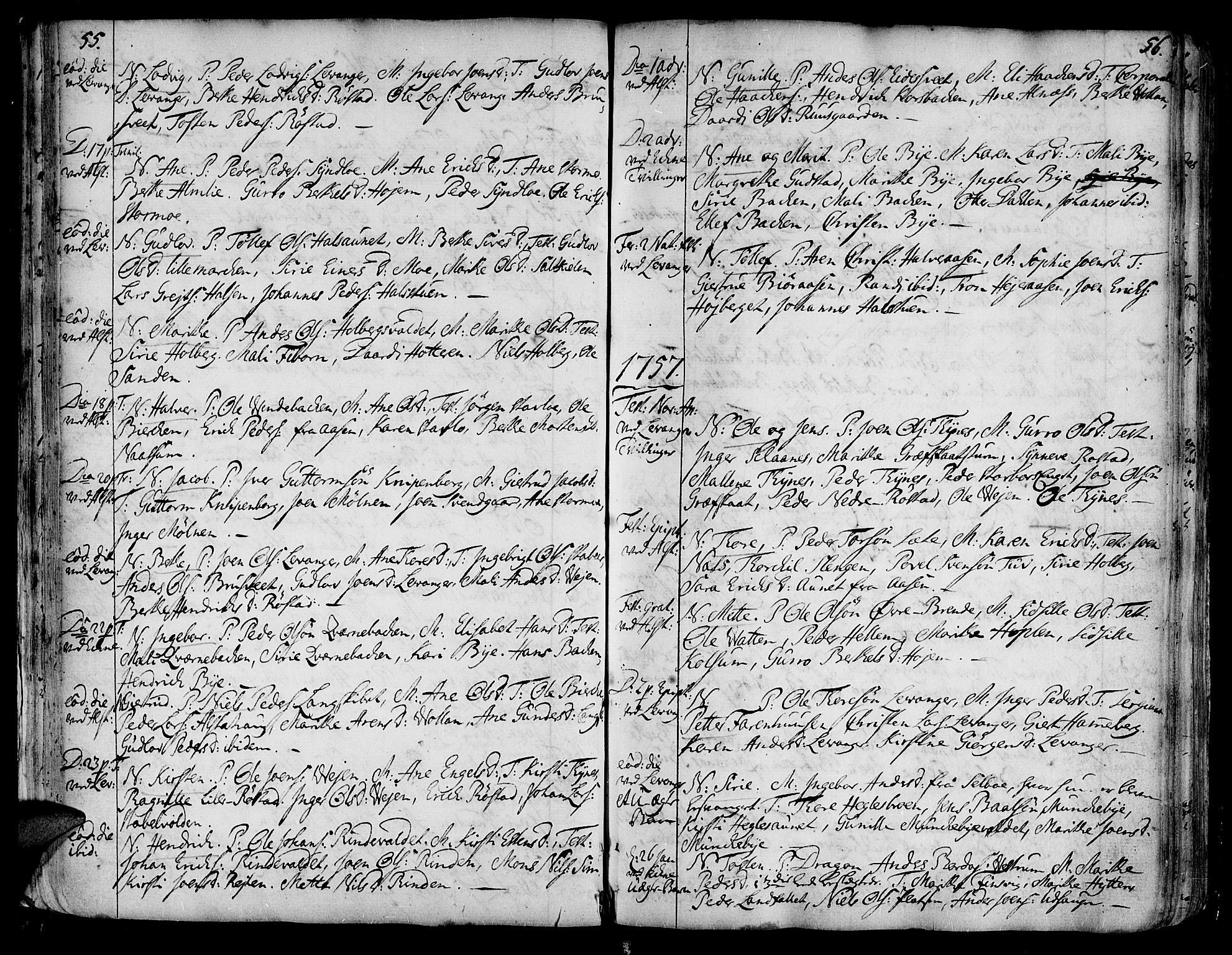 Ministerialprotokoller, klokkerbøker og fødselsregistre - Nord-Trøndelag, AV/SAT-A-1458/717/L0141: Parish register (official) no. 717A01, 1747-1803, p. 55-56