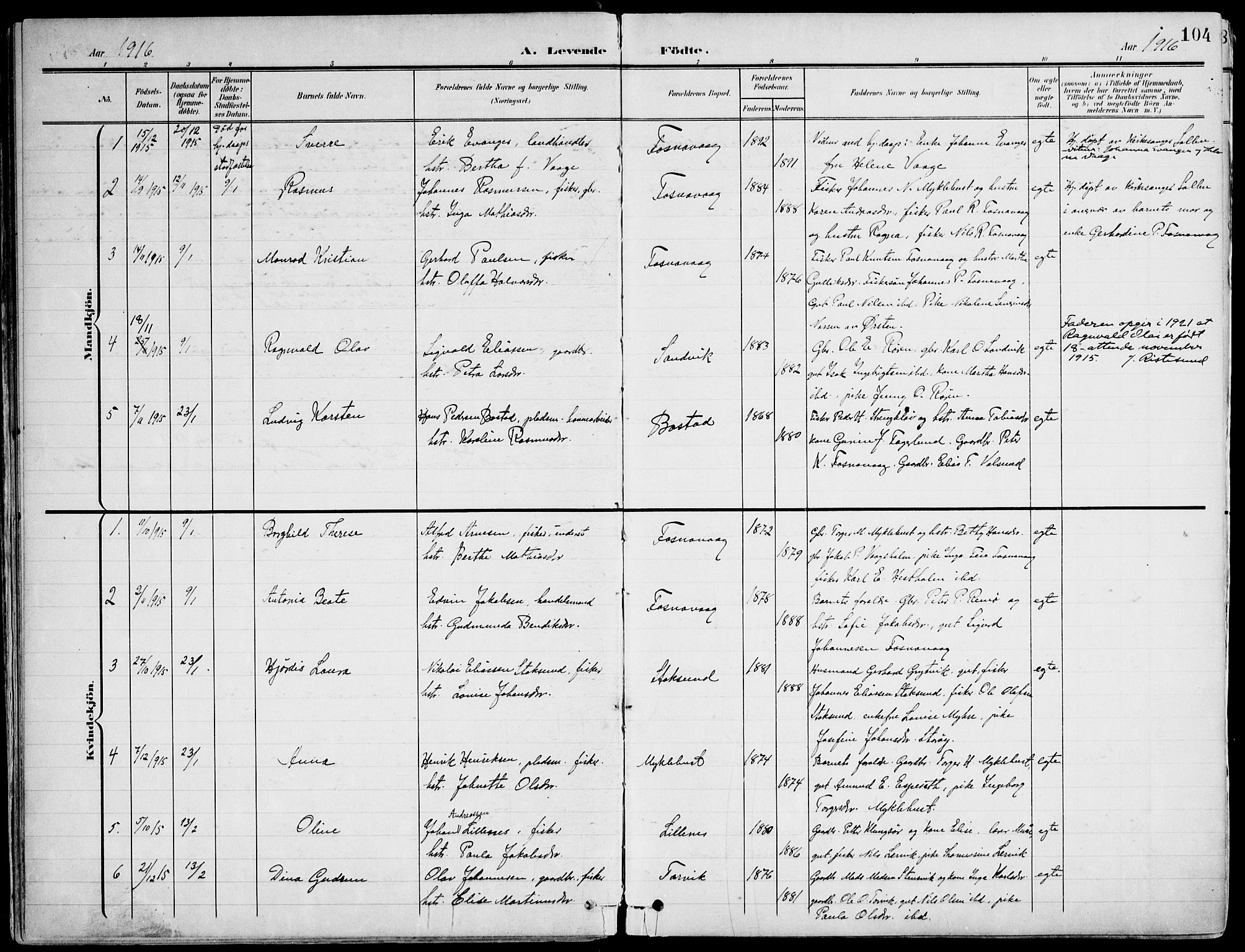 Ministerialprotokoller, klokkerbøker og fødselsregistre - Møre og Romsdal, SAT/A-1454/507/L0075: Parish register (official) no. 507A10, 1901-1920, p. 104