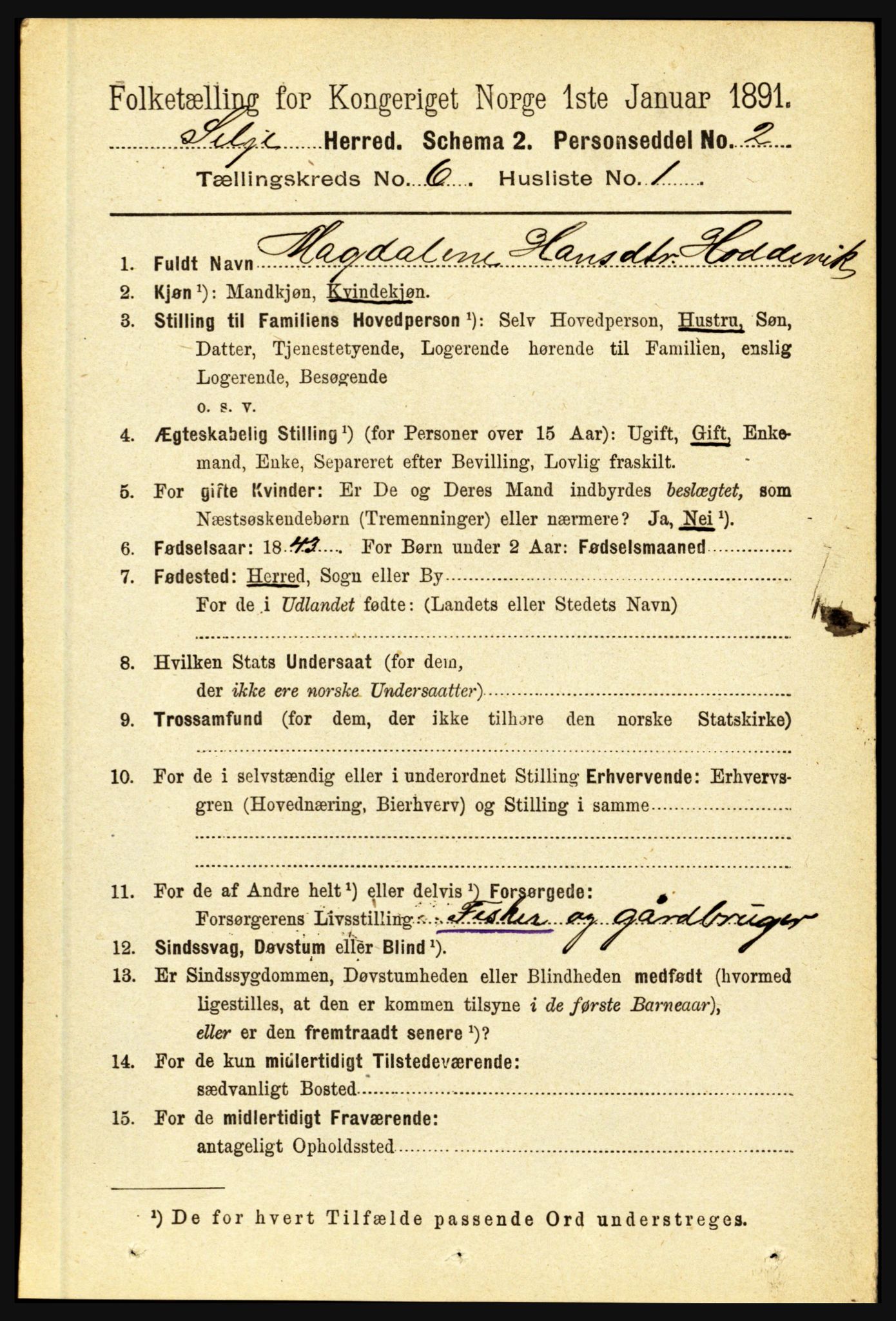 RA, 1891 census for 1441 Selje, 1891, p. 1665