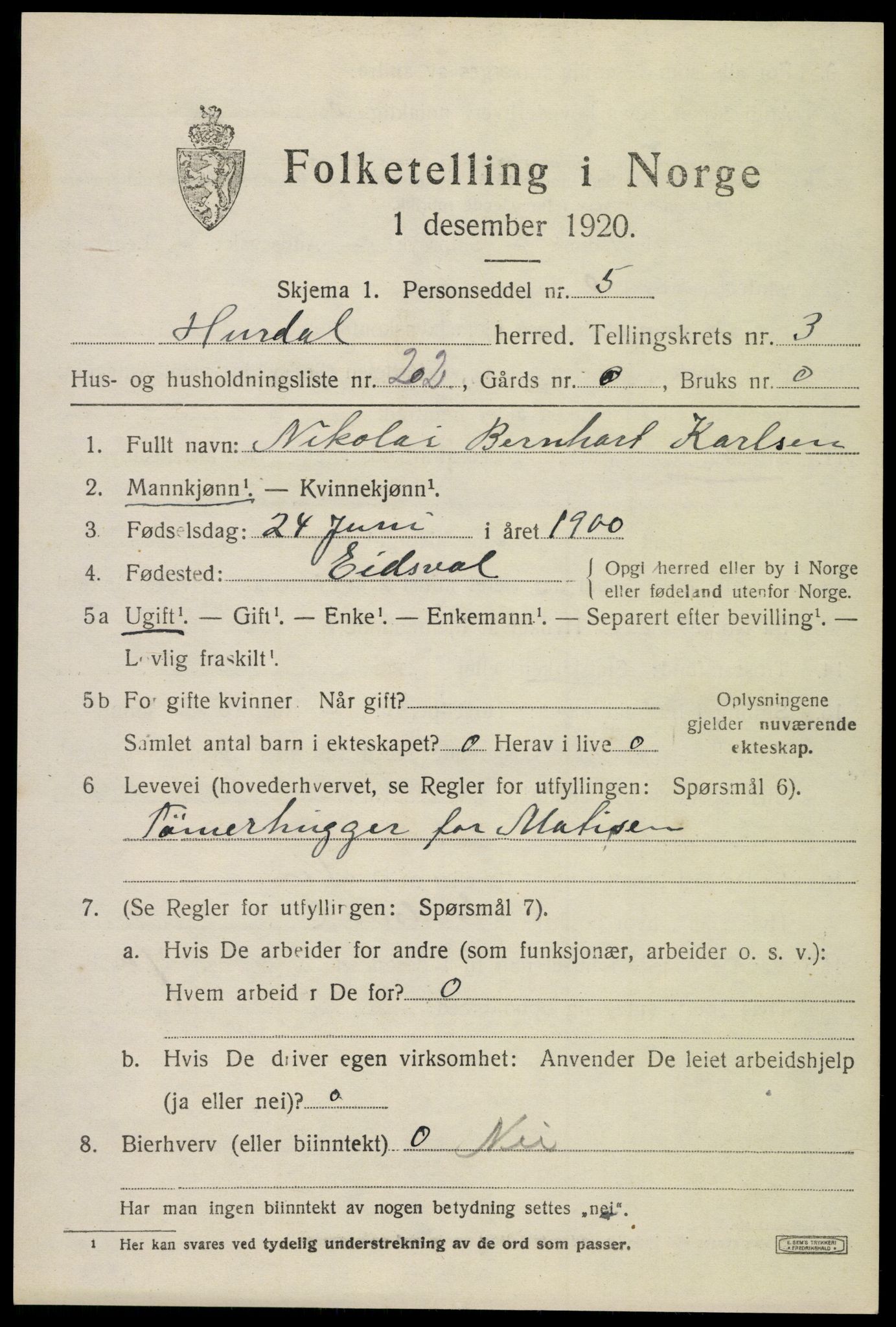 SAO, 1920 census for Hurdal, 1920, p. 2456