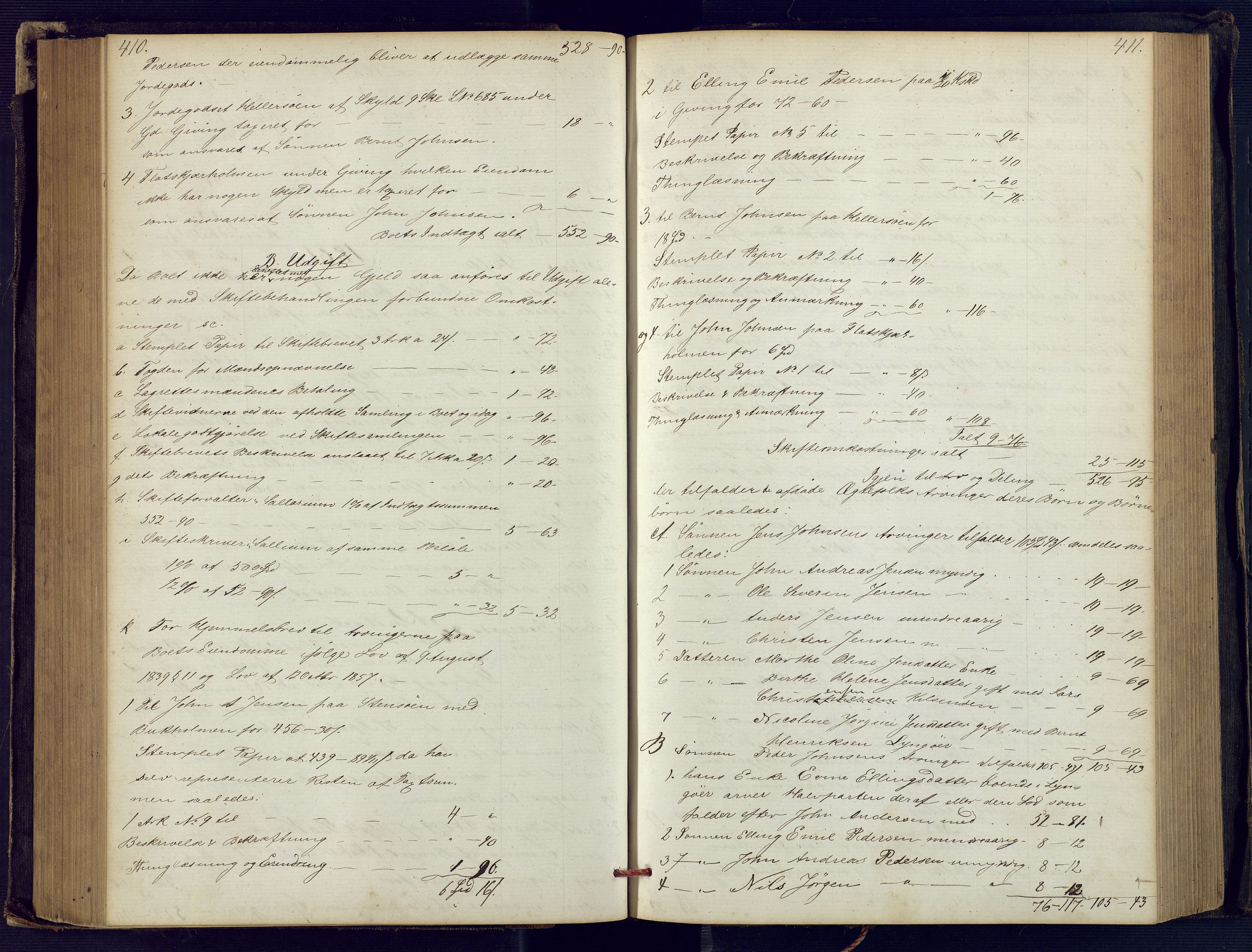 Holt sorenskriveri, SAK/1221-0002/H/Hc/L0029: Skifteutlodningsprotokoll nr. 4 med løst register, 1857-1862, p. 410-411