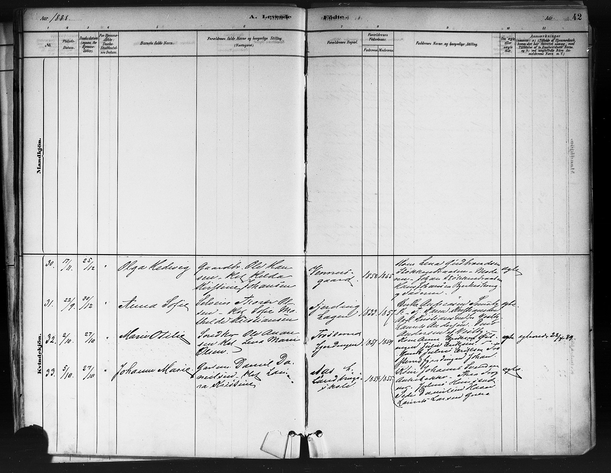 Ås prestekontor Kirkebøker, SAO/A-10894/F/Fa/L0009: Parish register (official) no. I 9, 1881-1900, p. 42